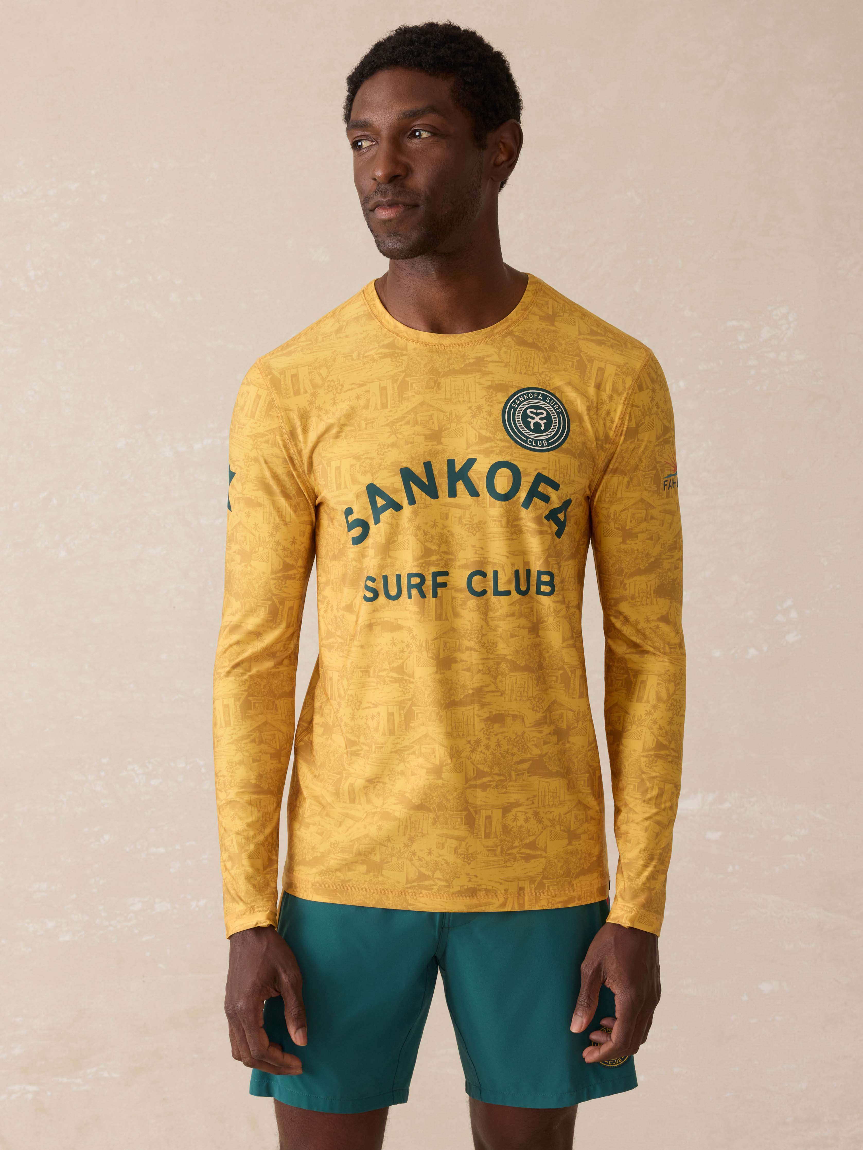 Ghana Long-Sleeve Rash Guard - Beach House Gold | Faherty Brand