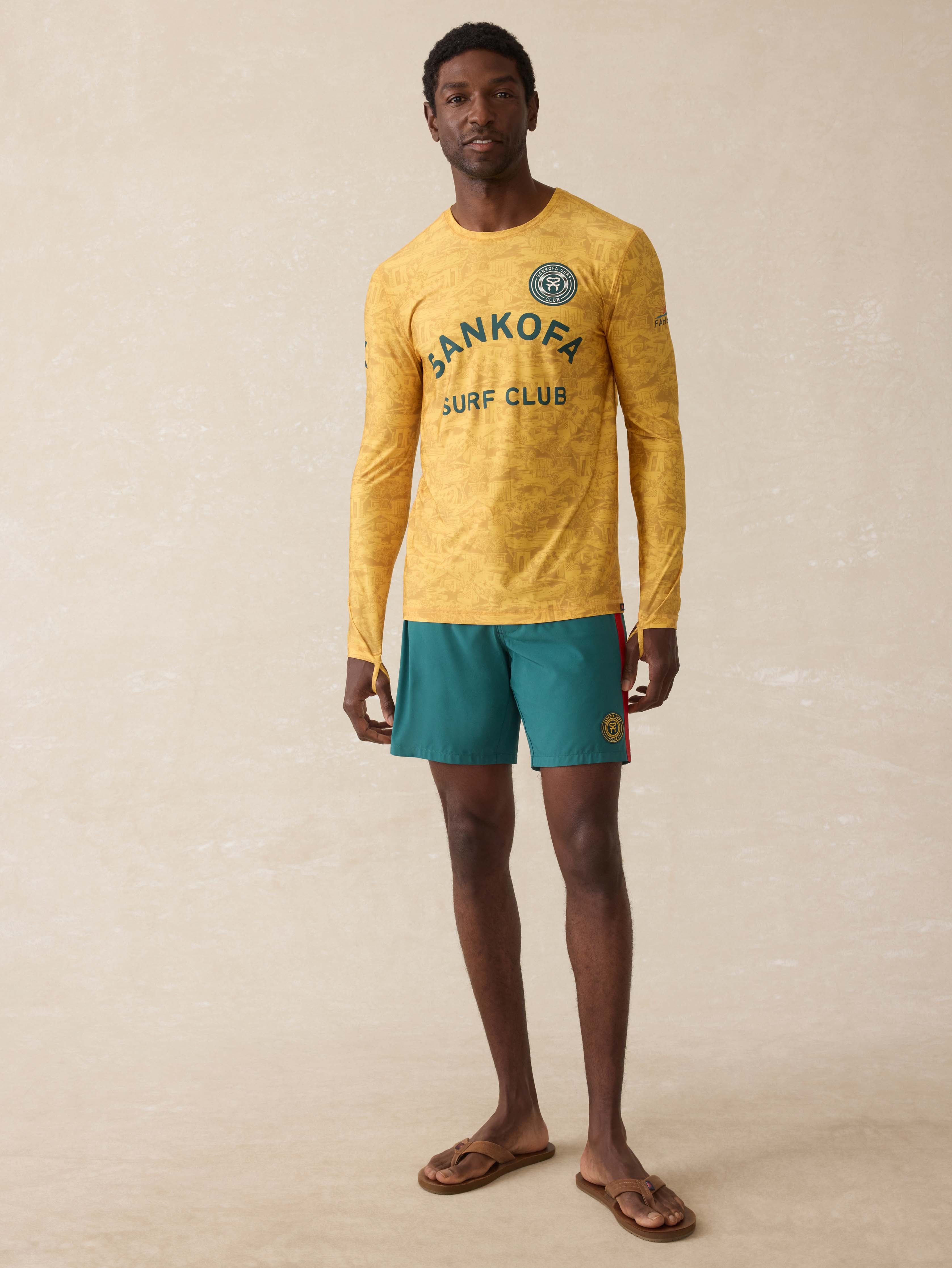 Ghana Long-Sleeve Rash Guard - Beach House Gold | Faherty Brand