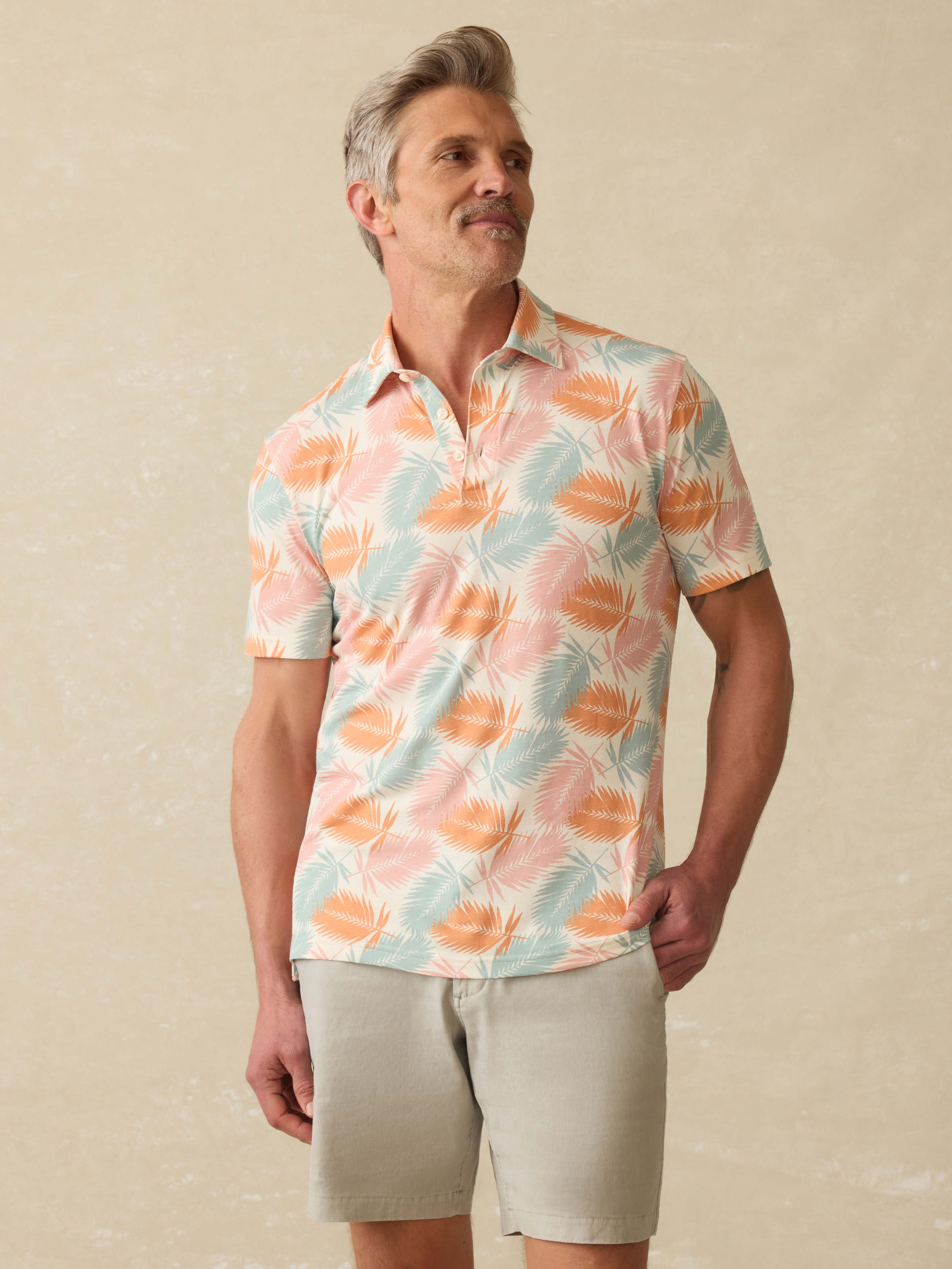 Short-Sleeve Movement™ Pique Polo - Ivory Paradise Palm | Faherty Brand