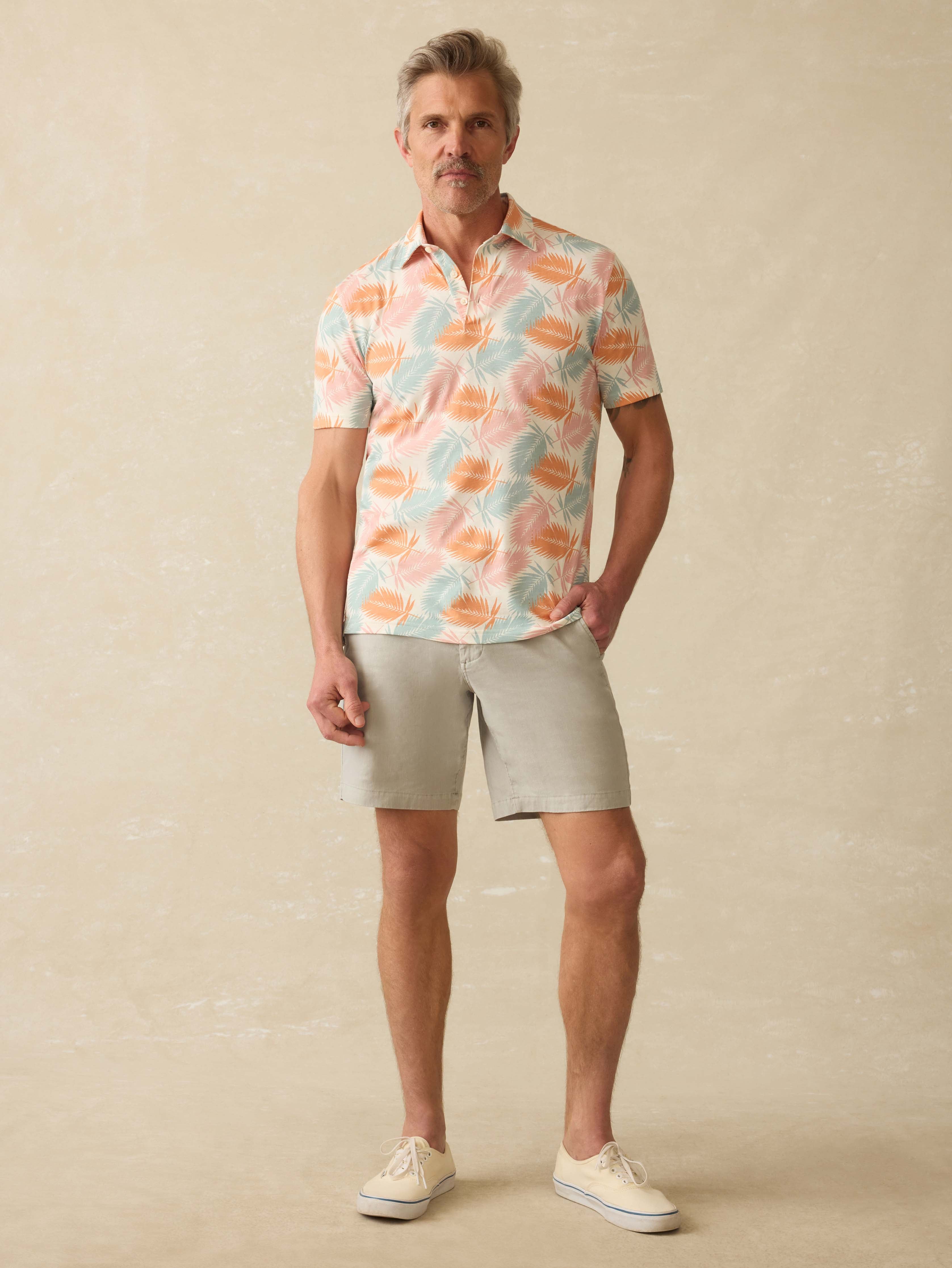 Short-Sleeve Movement™ Pique Polo - Ivory Paradise Palm | Faherty Brand