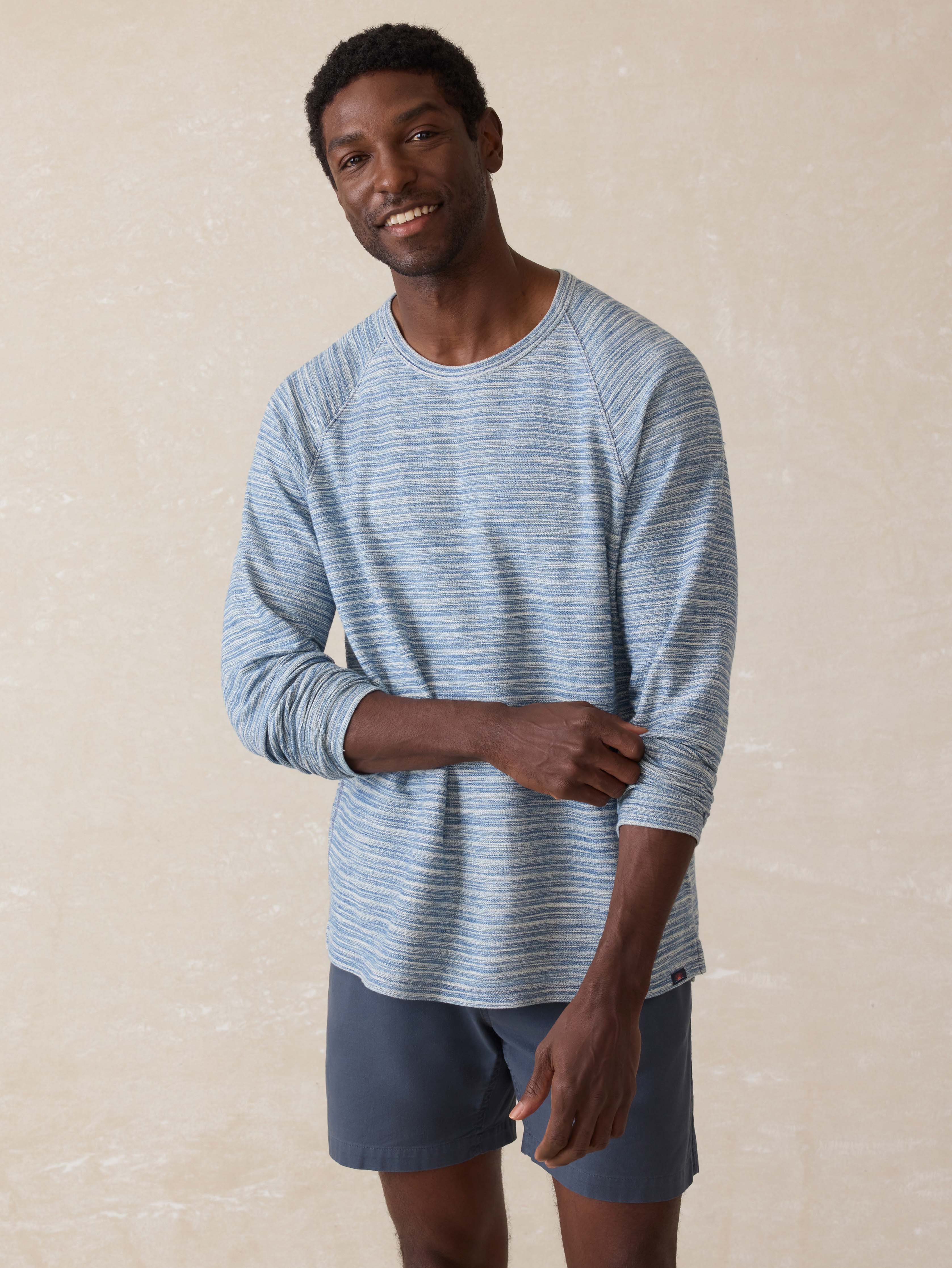 Indigo Crewneck Sweatshirt - Indigo Waterway Stripe | Faherty Brand
