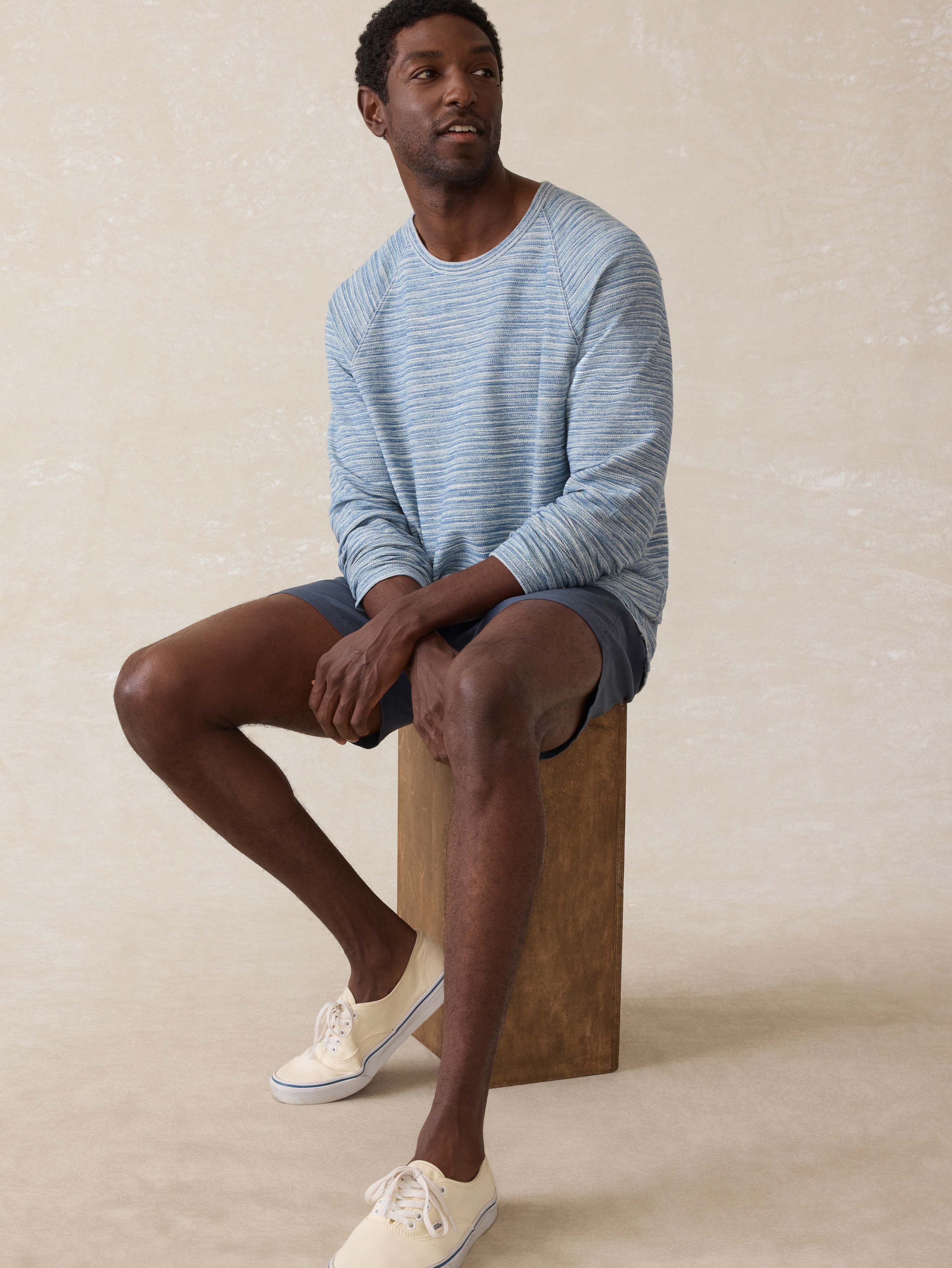 Indigo Crewneck Sweatshirt - Indigo Waterway Stripe | Faherty Brand