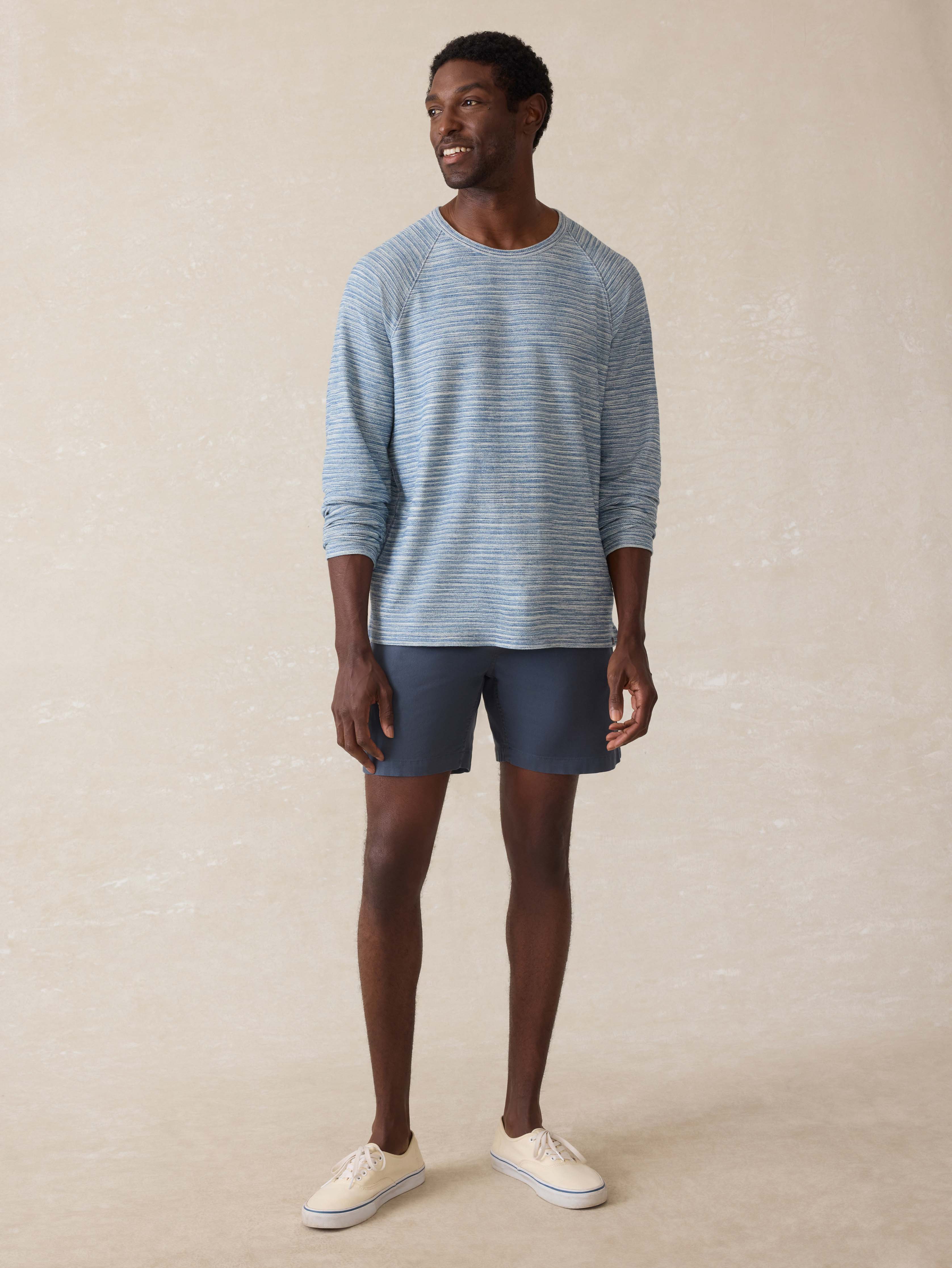 Indigo Crewneck Sweatshirt - Indigo Waterway Stripe | Faherty Brand