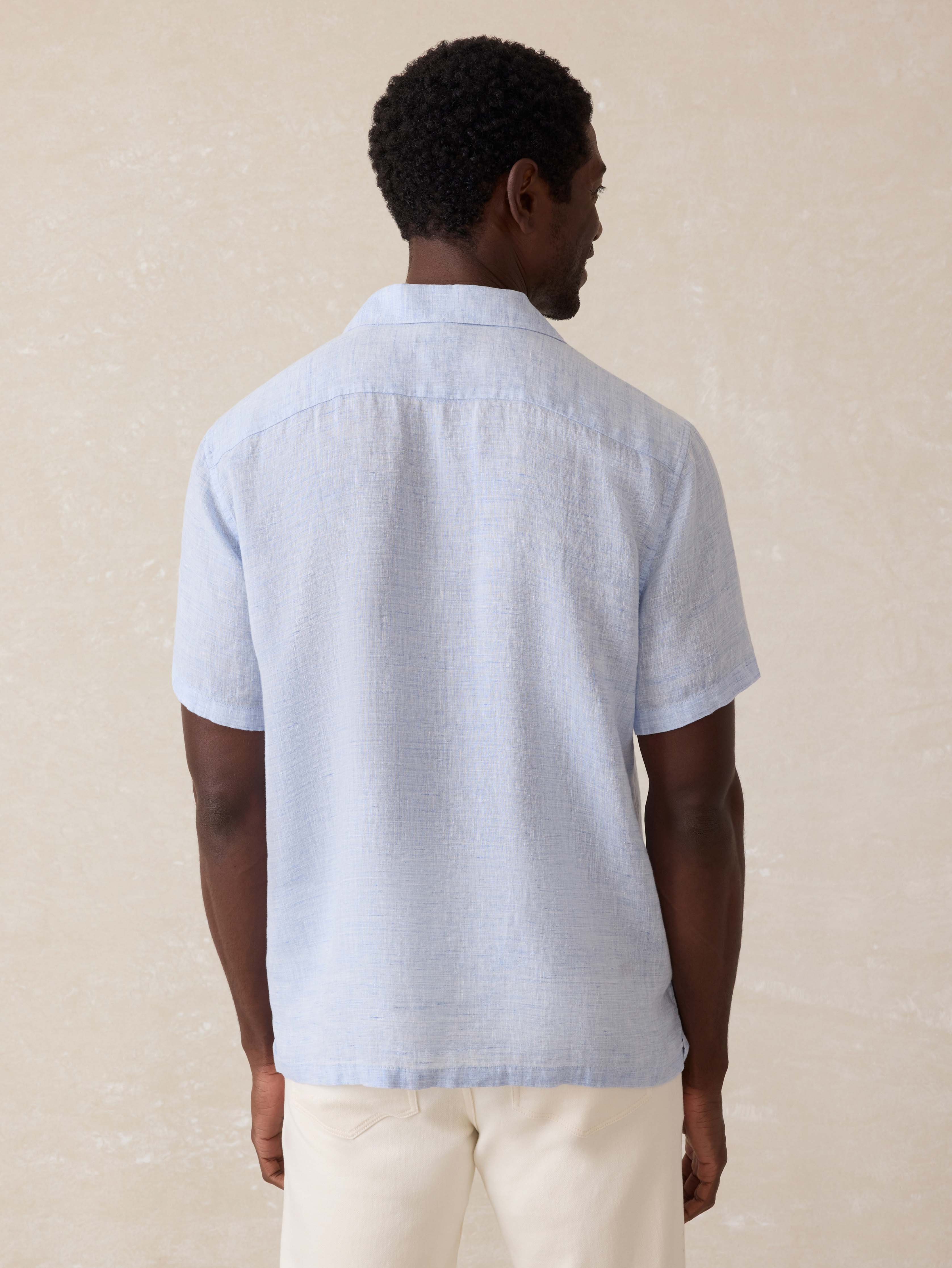 Short-Sleeve Reserve Basque Camp Shirt - Light Blue Melange