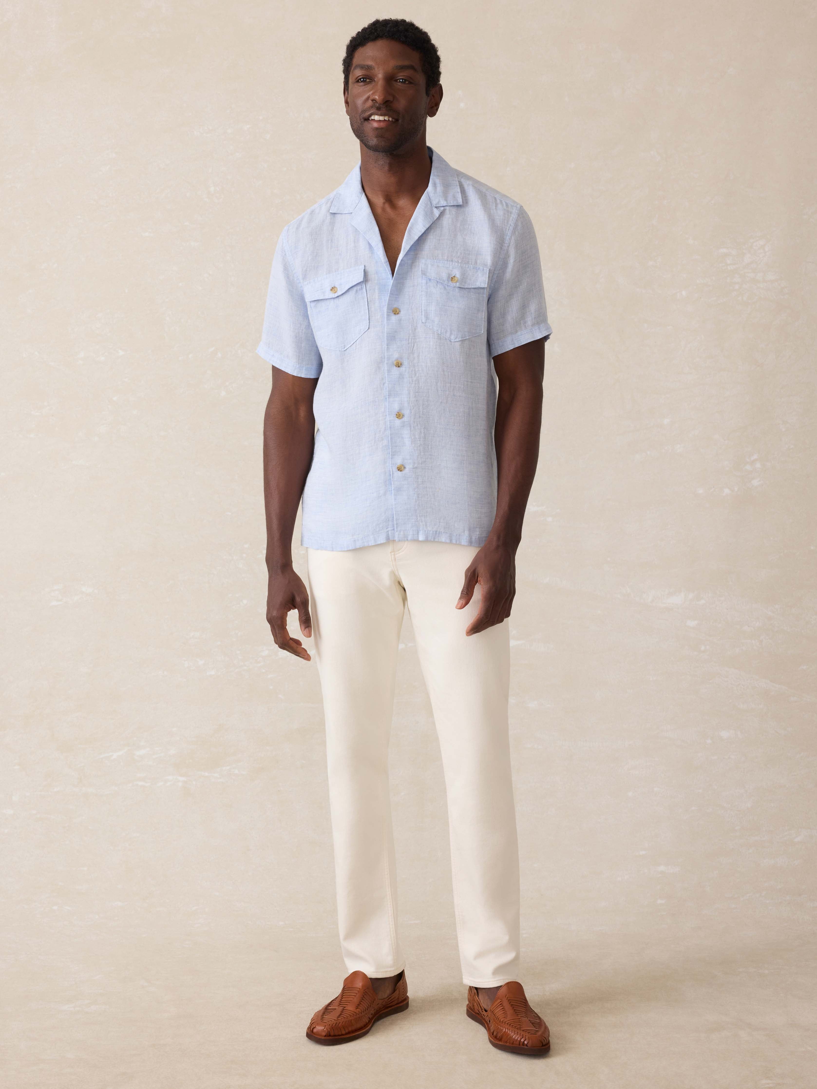Short-Sleeve Reserve Basque Camp Shirt - Light Blue Melange