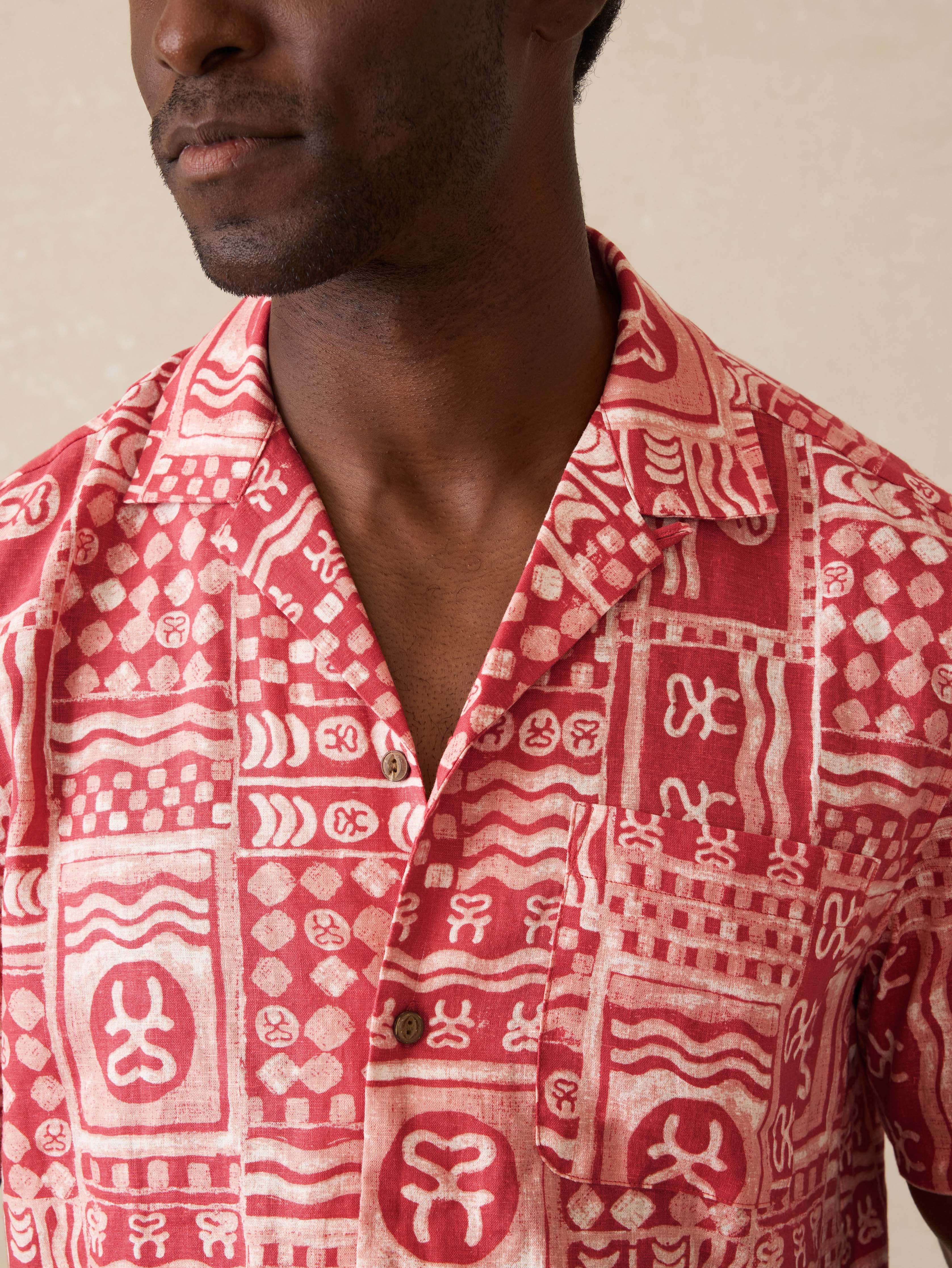 Ghana Short-Sleeve Breeze Camp Shirt - Sankofa Tile Clay | Faherty Brand