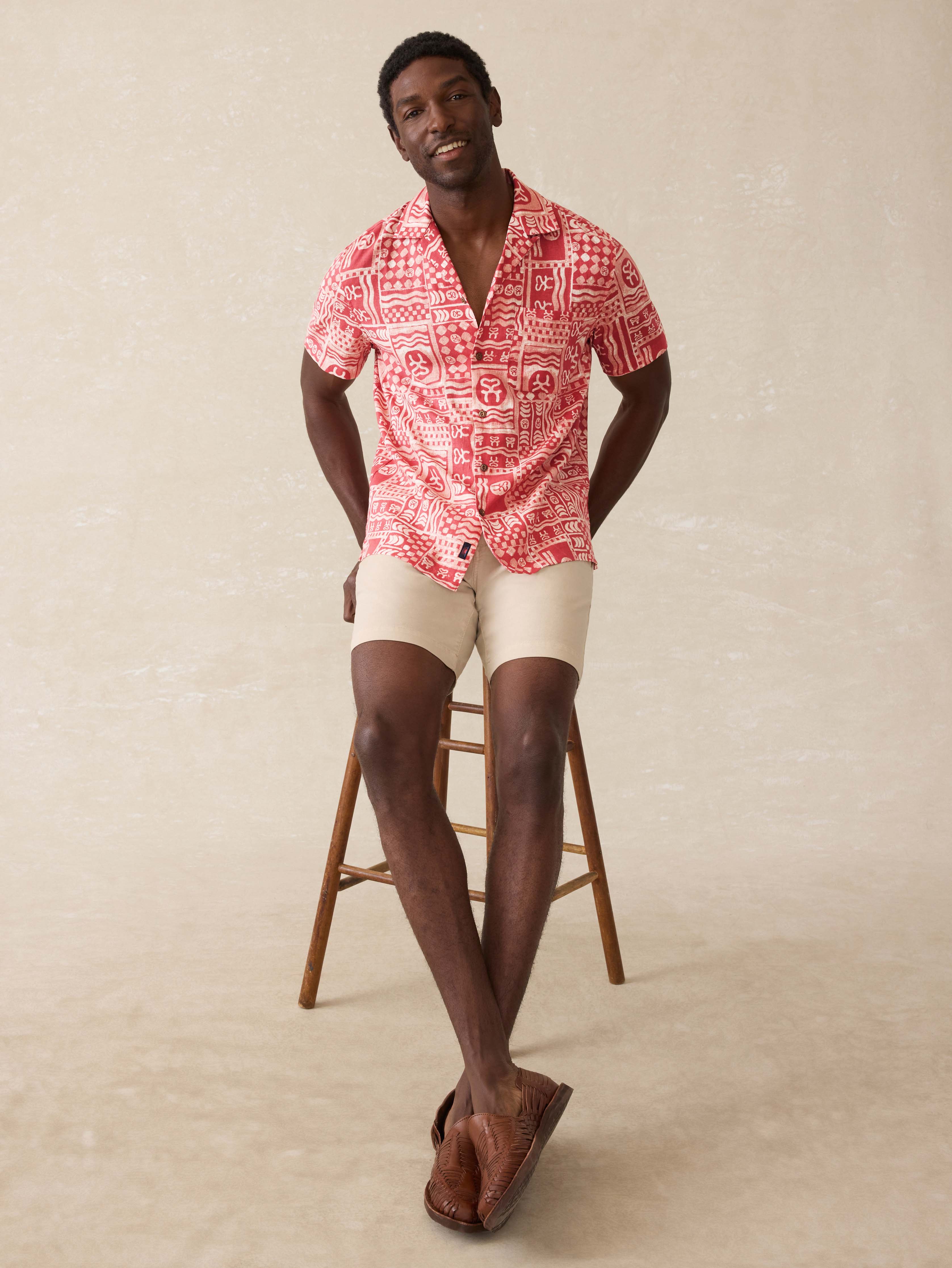 Ghana Short-Sleeve Breeze Camp Shirt - Sankofa Tile Clay | Faherty Brand