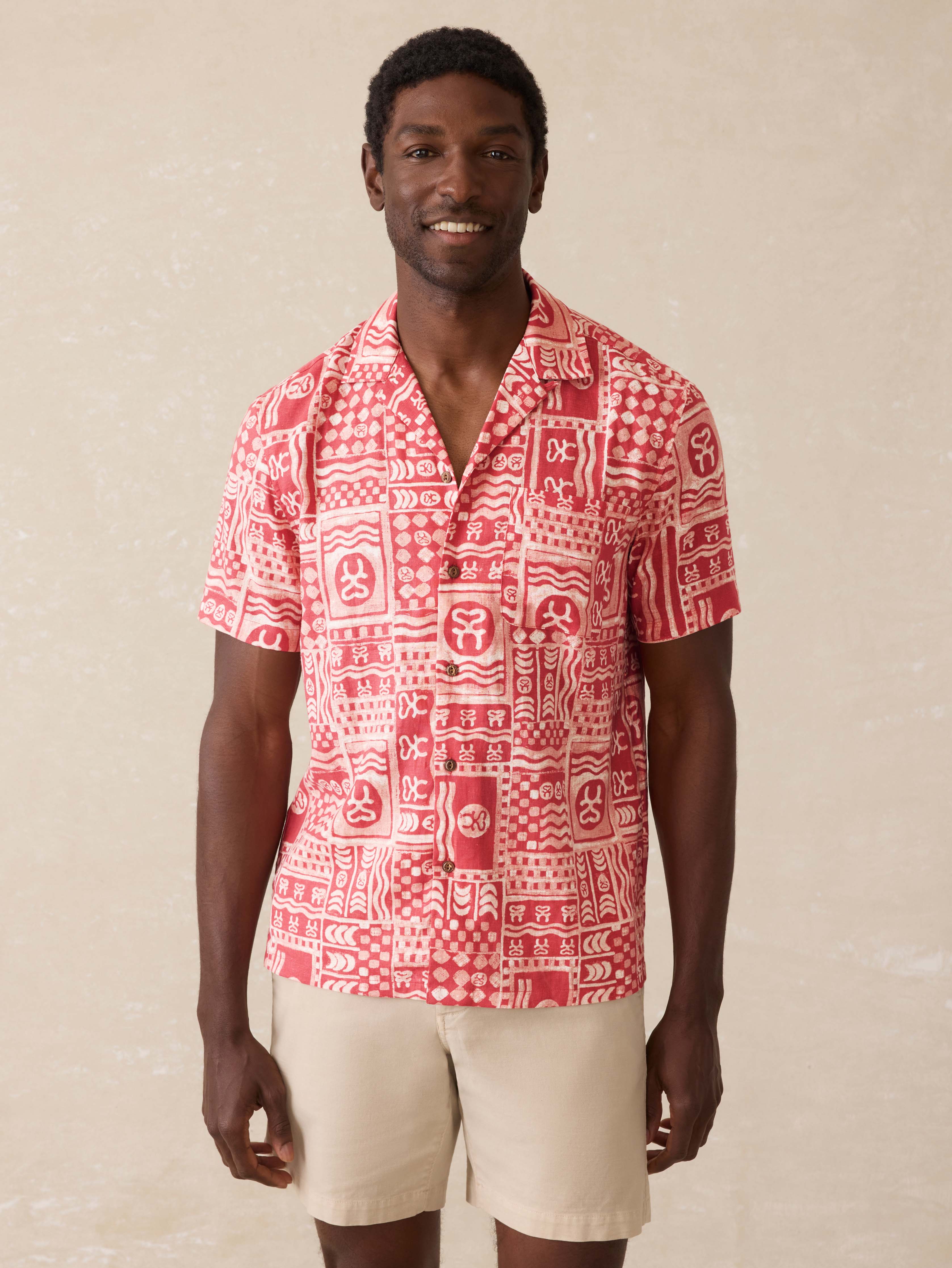 Ghana Short-Sleeve Breeze Camp Shirt - Sankofa Tile Clay | Faherty Brand