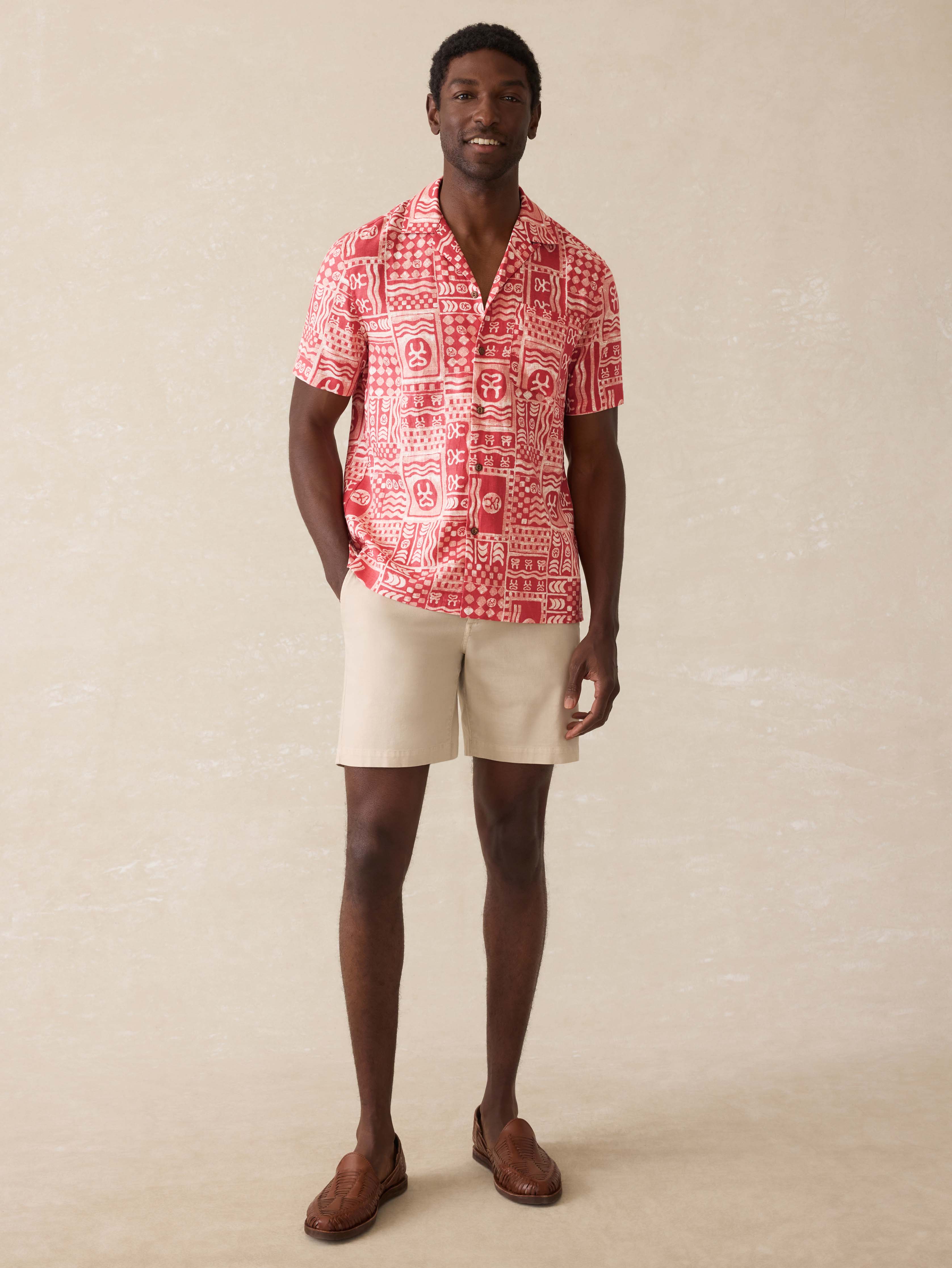 Ghana Short-Sleeve Breeze Camp Shirt - Sankofa Tile Clay | Faherty Brand