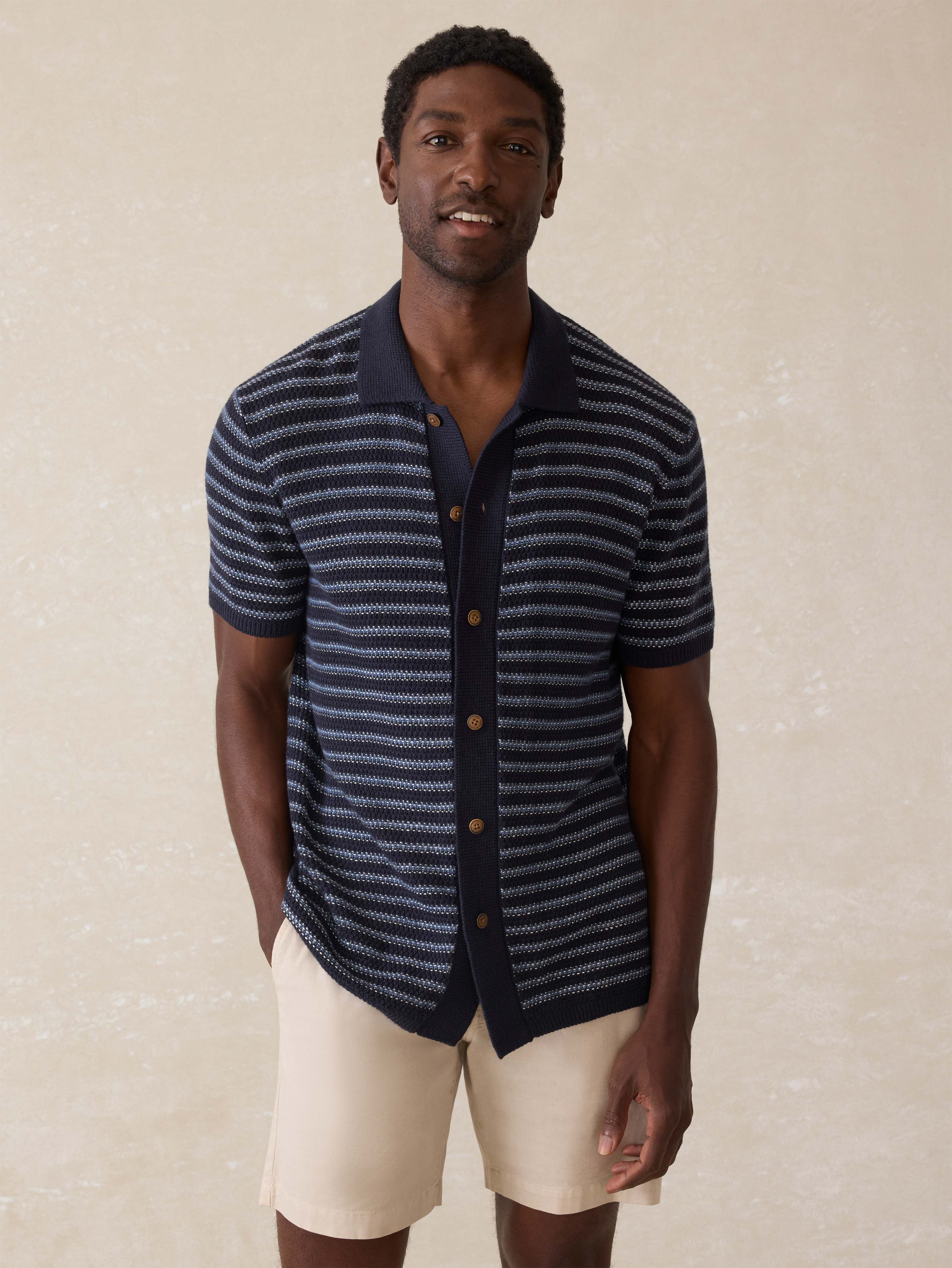 Short-Sleeve Sweater Shirt (Tall) - Northern Depths Stripe