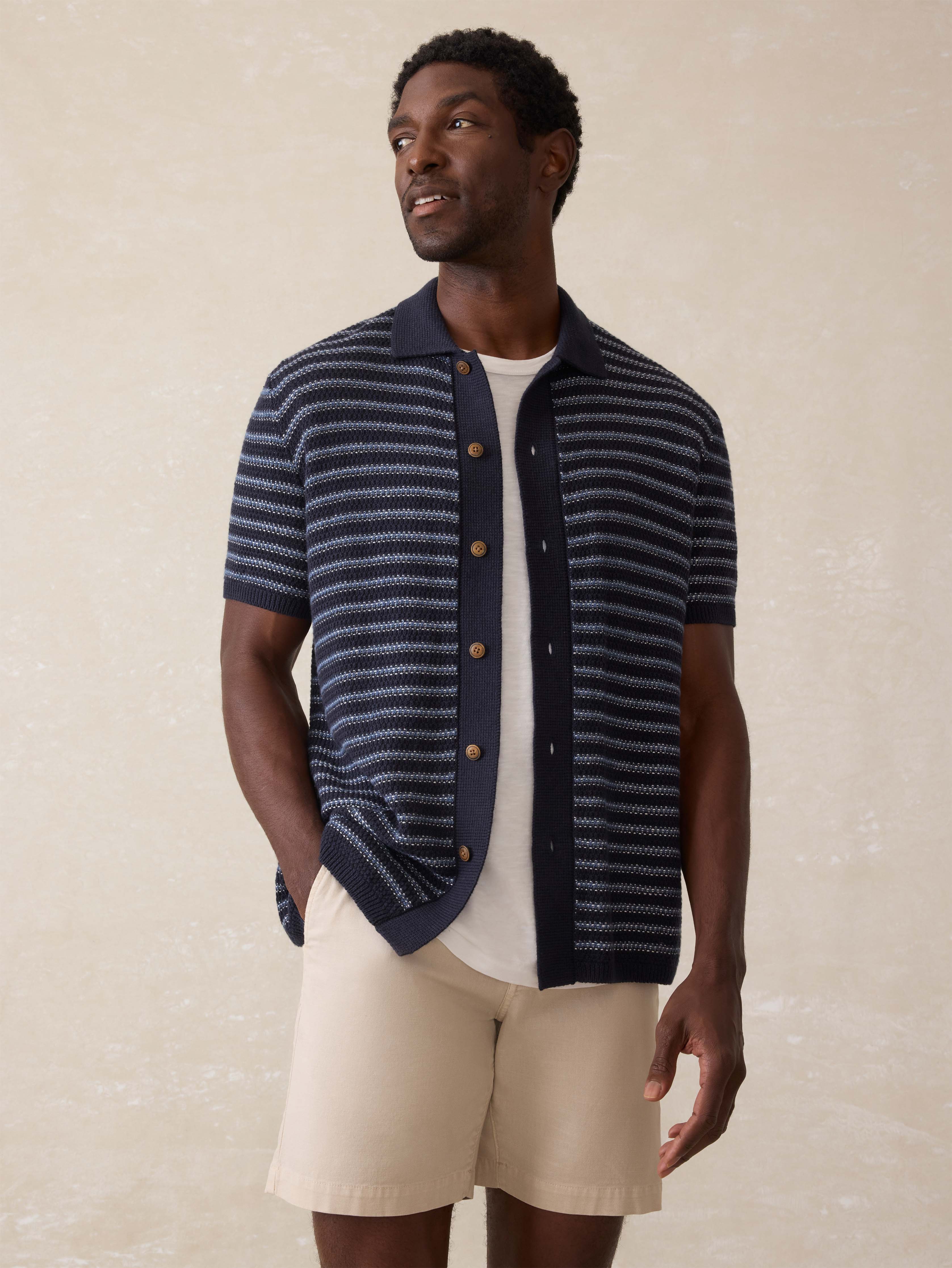 Short-Sleeve Sweater Shirt (Tall) - Northern Depths Stripe