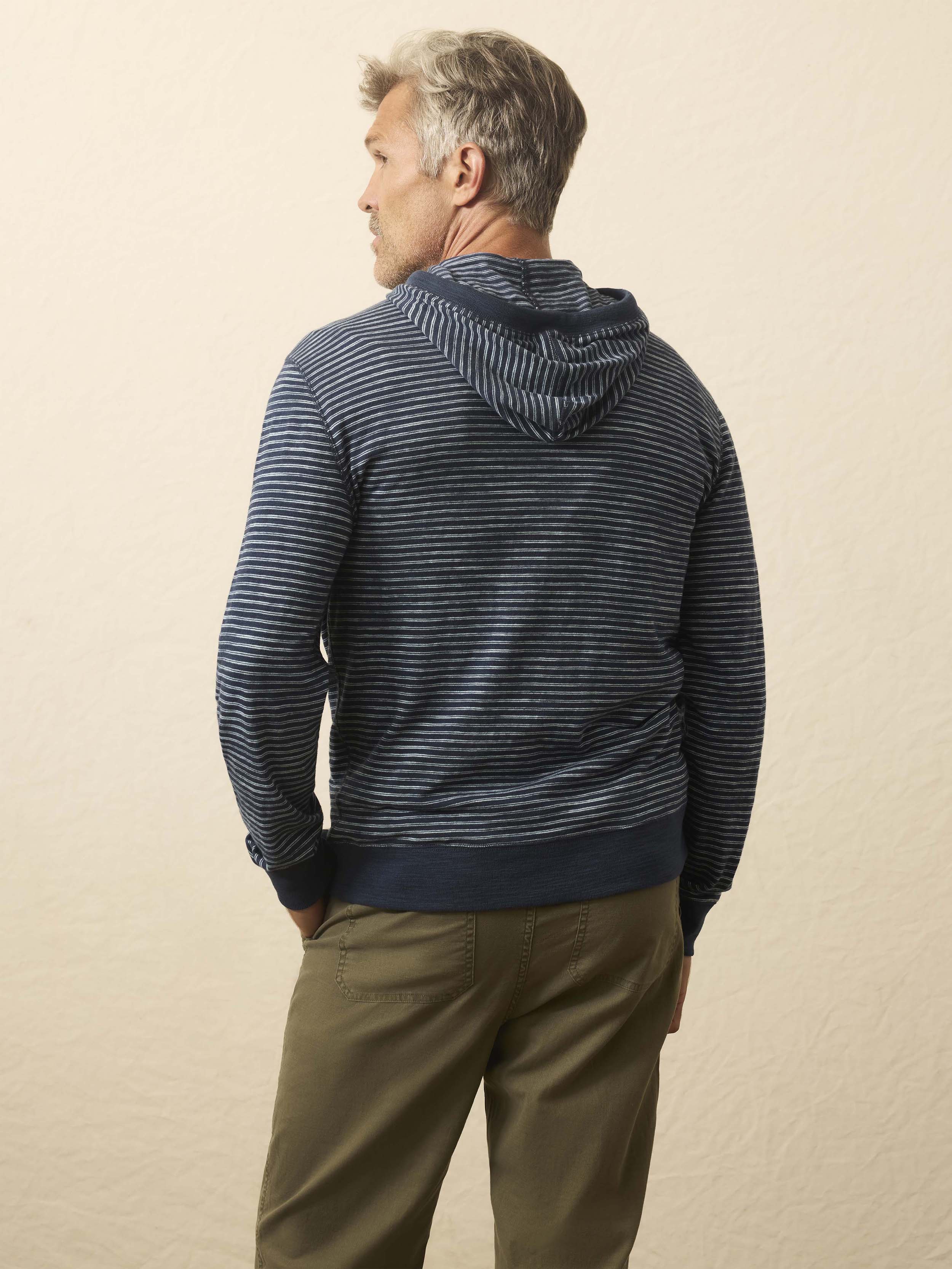 Sunwashed Organic Hoodie - Navy Stream Stripe | Faherty Brand