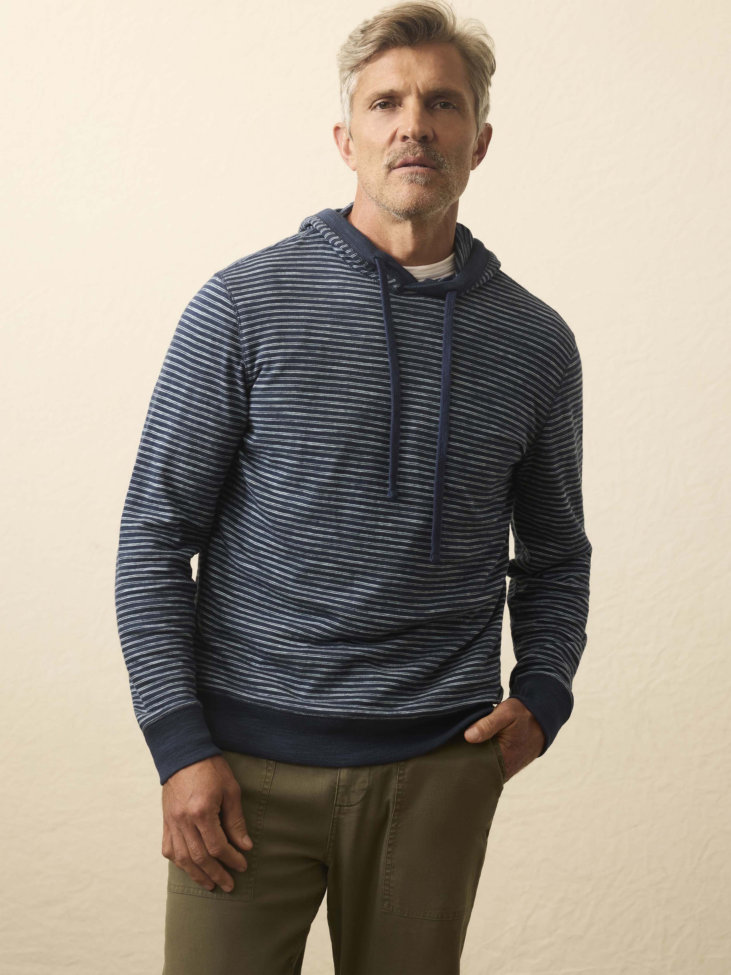 Sunwashed Organic Hoodie - Navy Stream Stripe | Faherty Brand