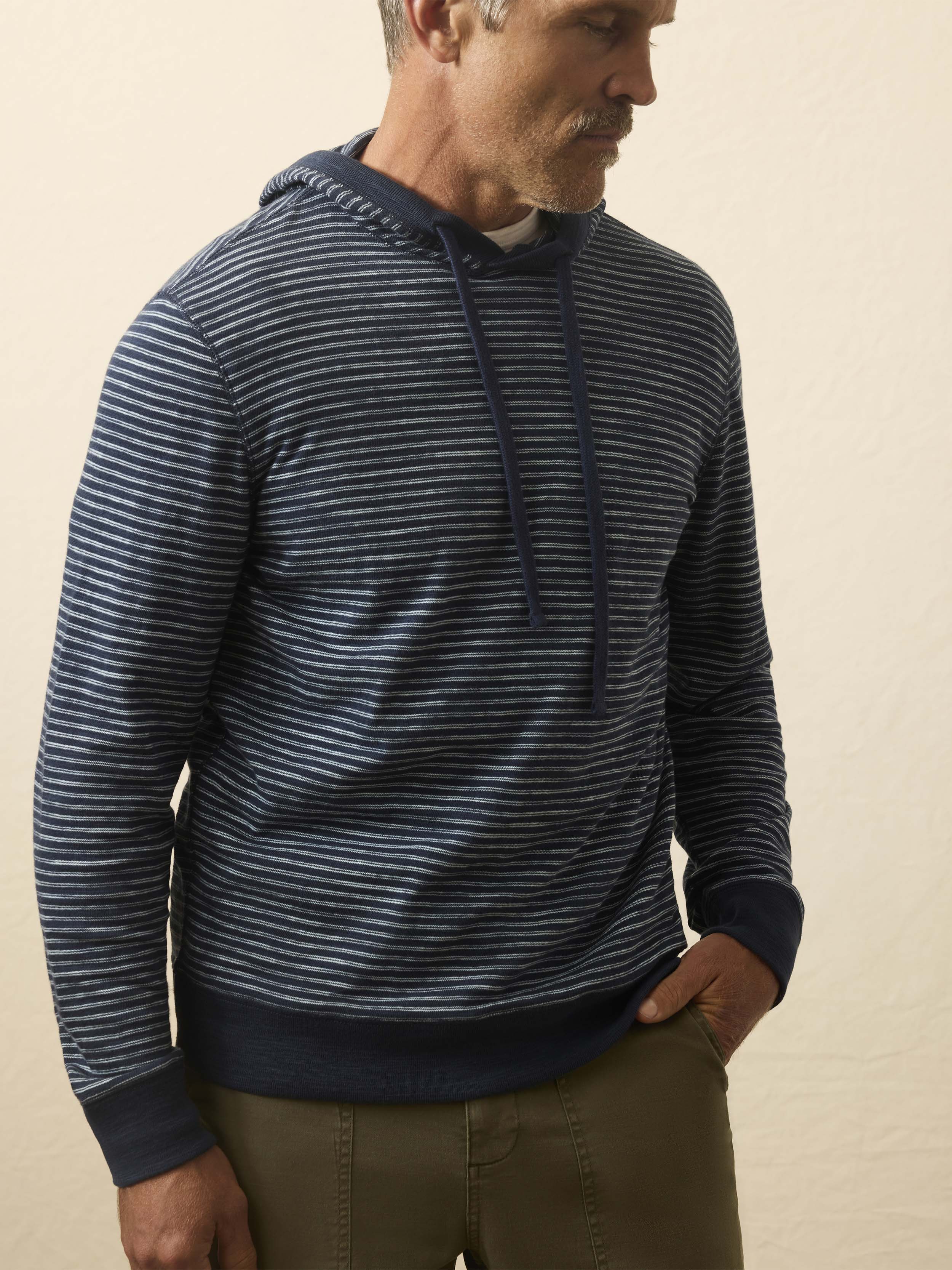 Sunwashed Organic Hoodie - Navy Stream Stripe | Faherty Brand