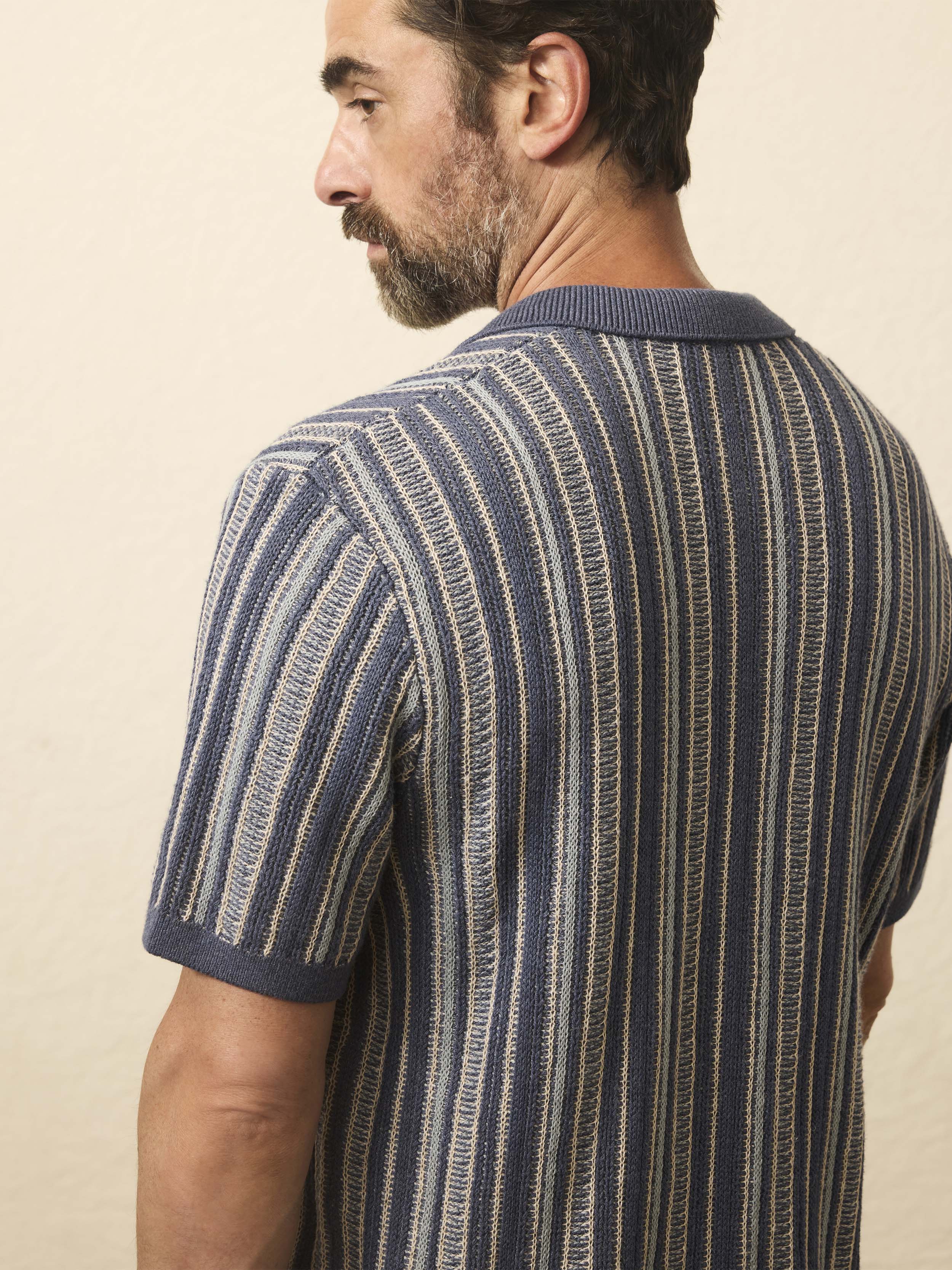 Short-Sleeve Sweater Shirt - River Cliffs Stripe | Faherty Brand