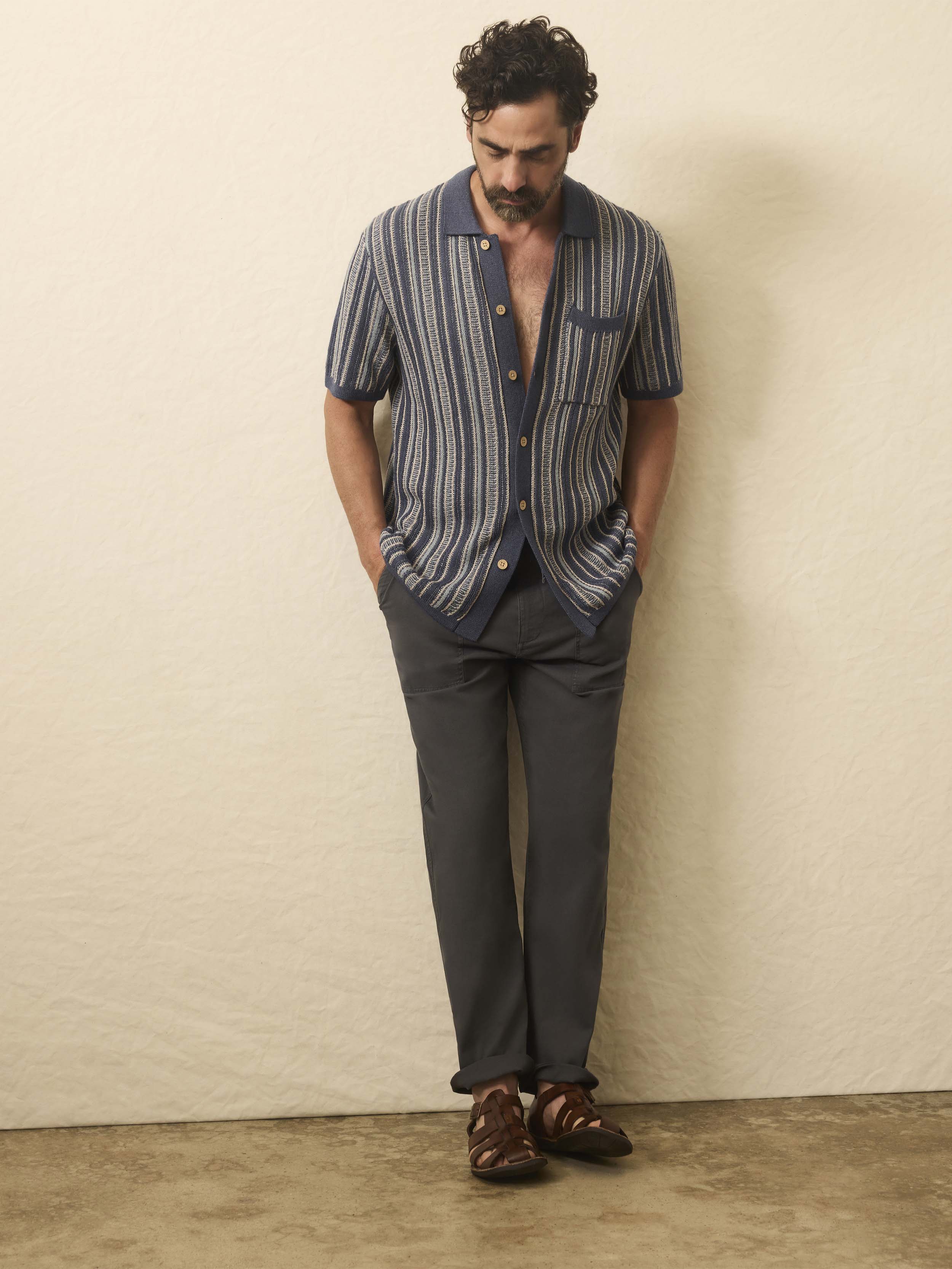 Short-Sleeve Sweater Shirt - River Cliffs Stripe | Faherty Brand