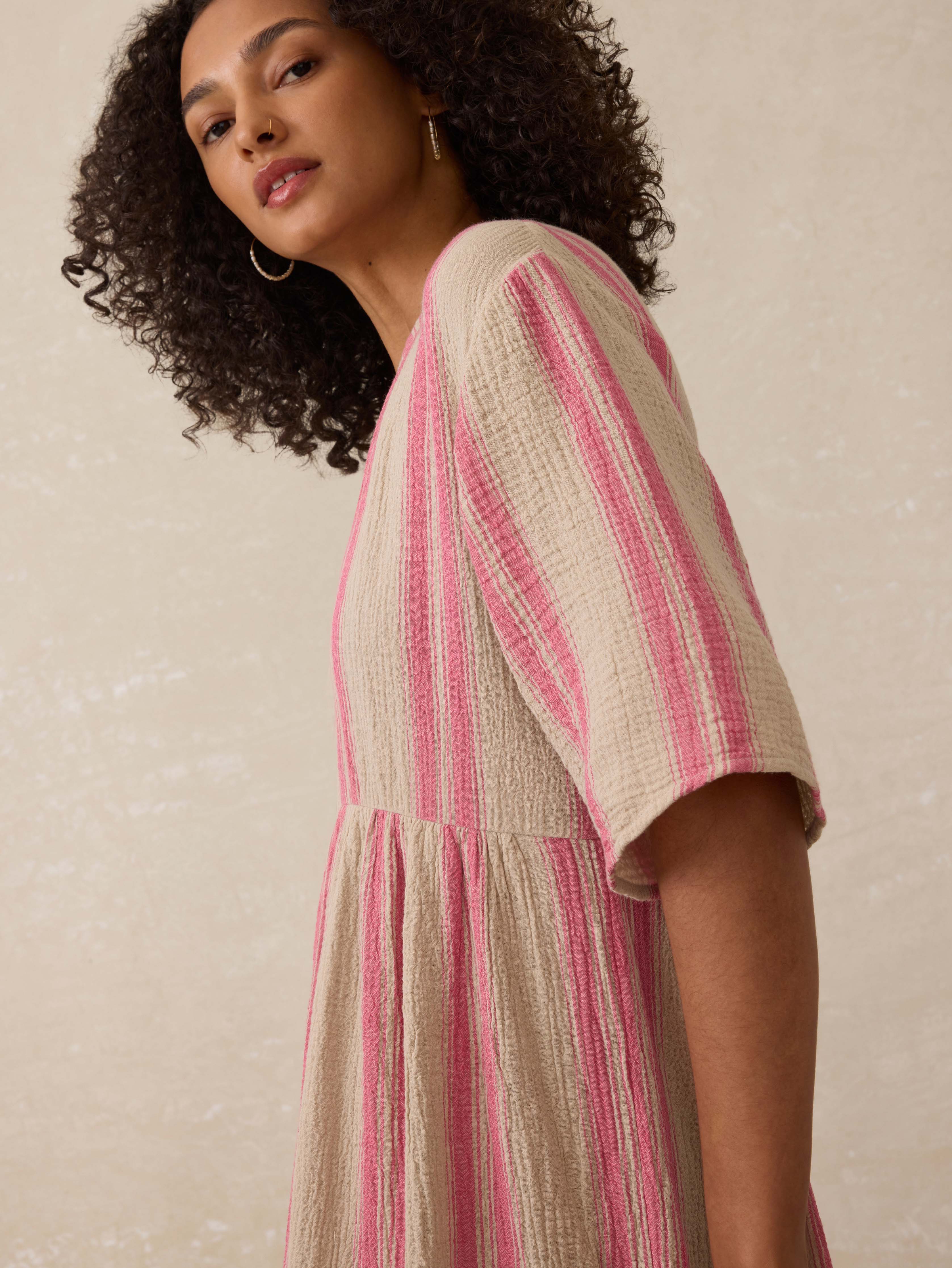 Dune Cotton Gauze Wesley Dress - Cocoa Reef Stripe | Faherty Brand