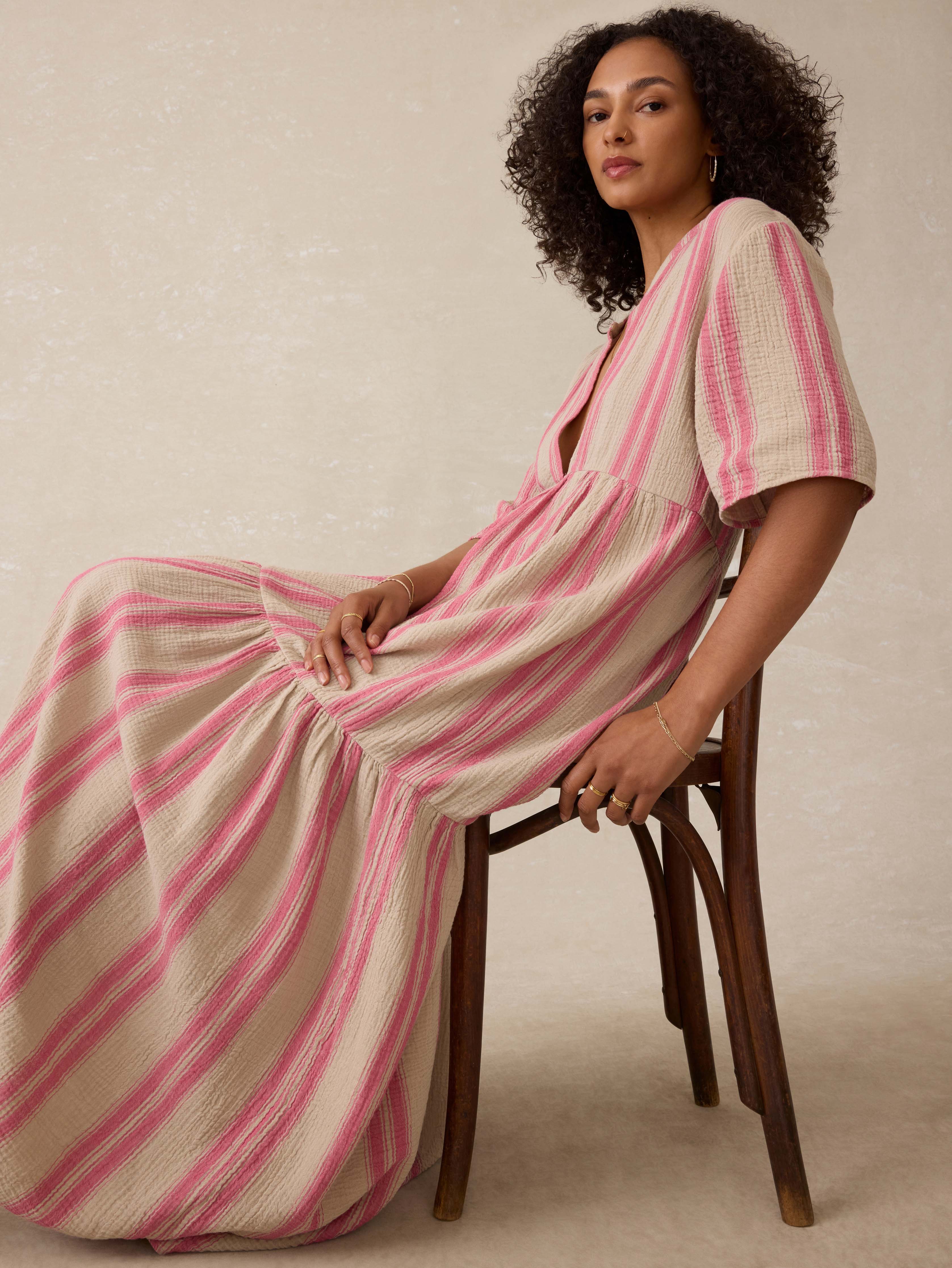 Dune Cotton Gauze Wesley Dress - Cocoa Reef Stripe | Faherty Brand