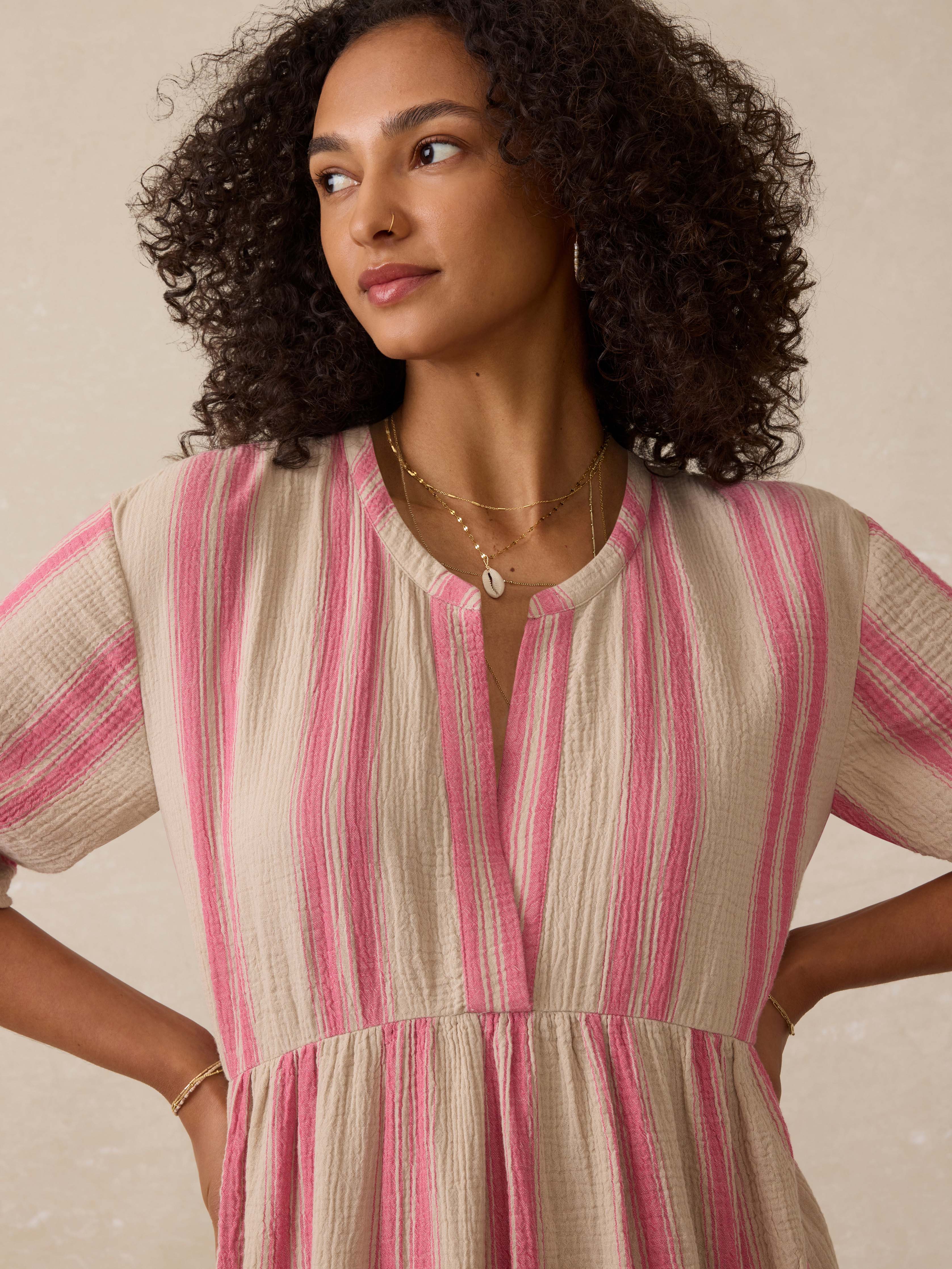 Dune Cotton Gauze Wesley Dress - Cocoa Reef Stripe | Faherty Brand