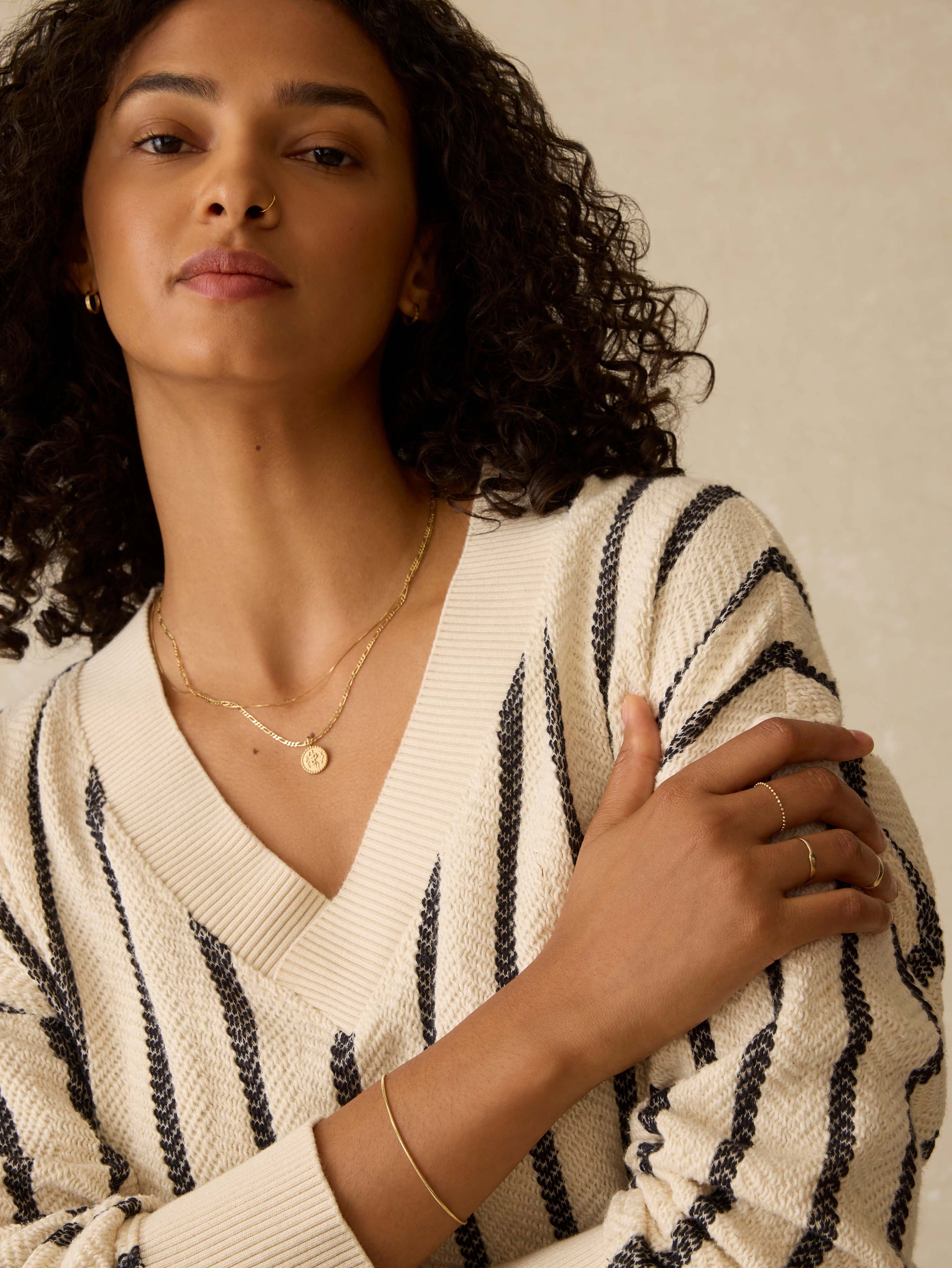 Dockside V-Neck Sweatshirt - Moon Shadow Stripe | Faherty Brand