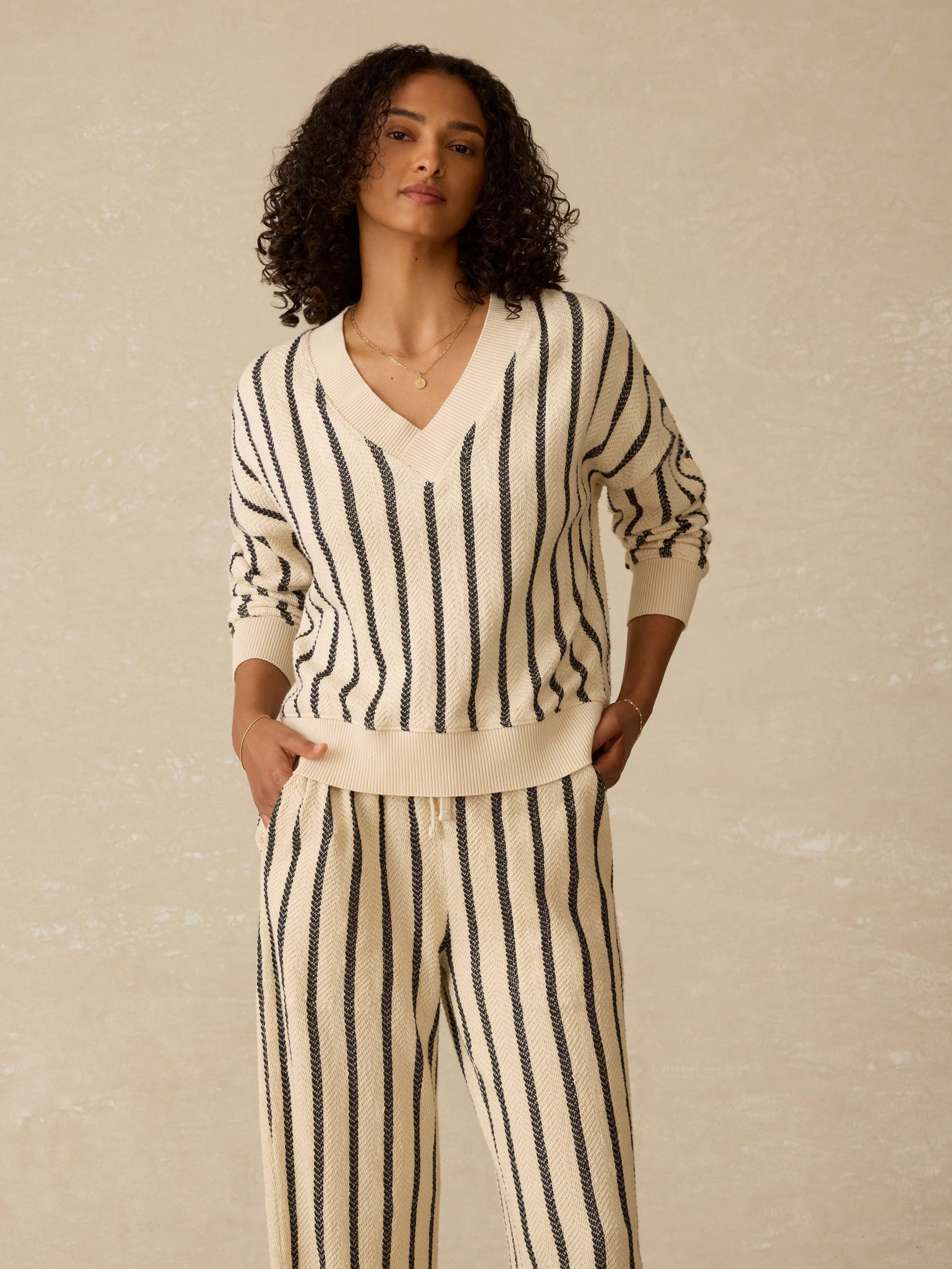 Dockside V-Neck Sweatshirt - Moon Shadow Stripe | Faherty Brand