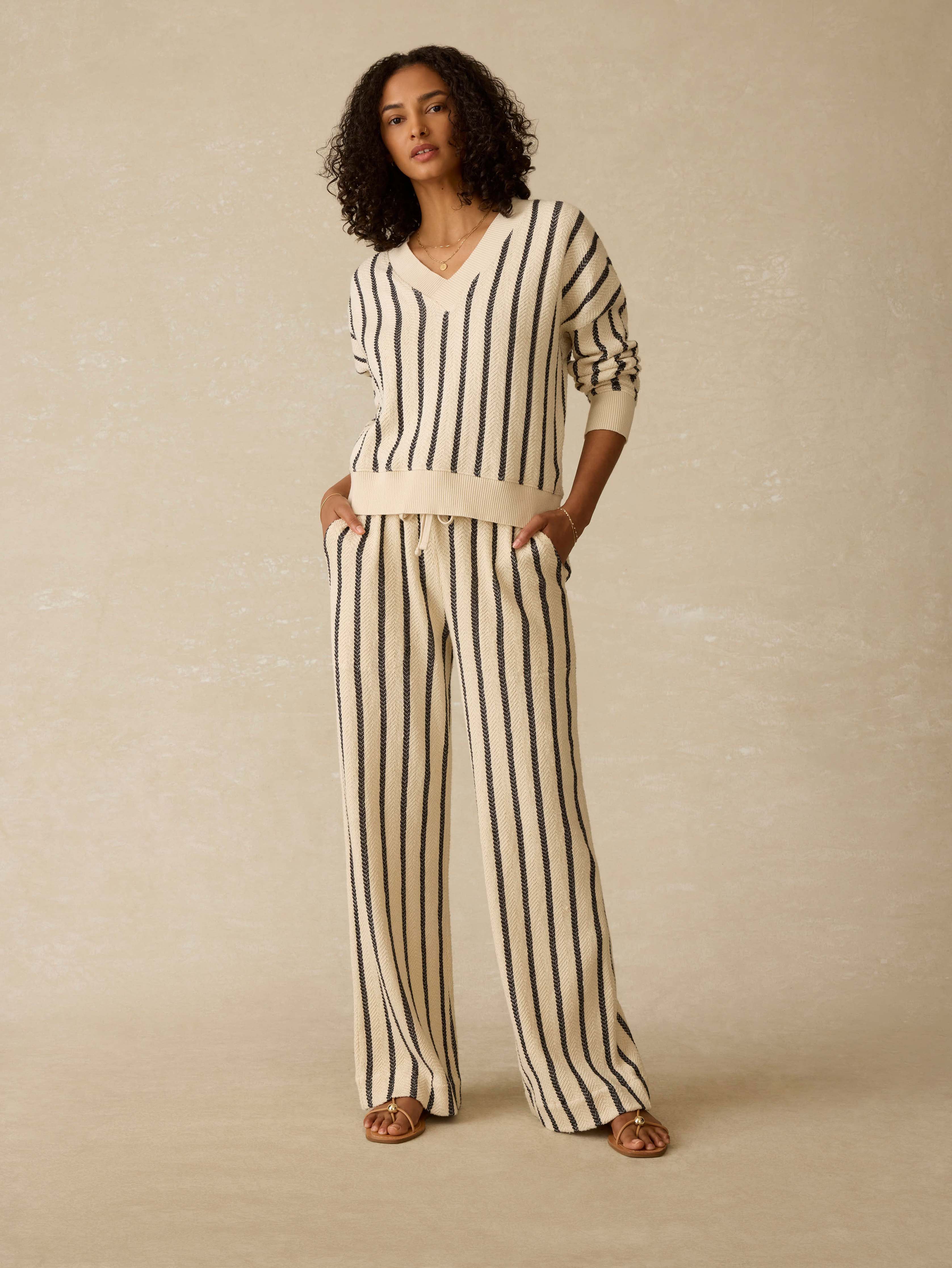 Dockside V-Neck Sweatshirt - Moon Shadow Stripe | Faherty Brand