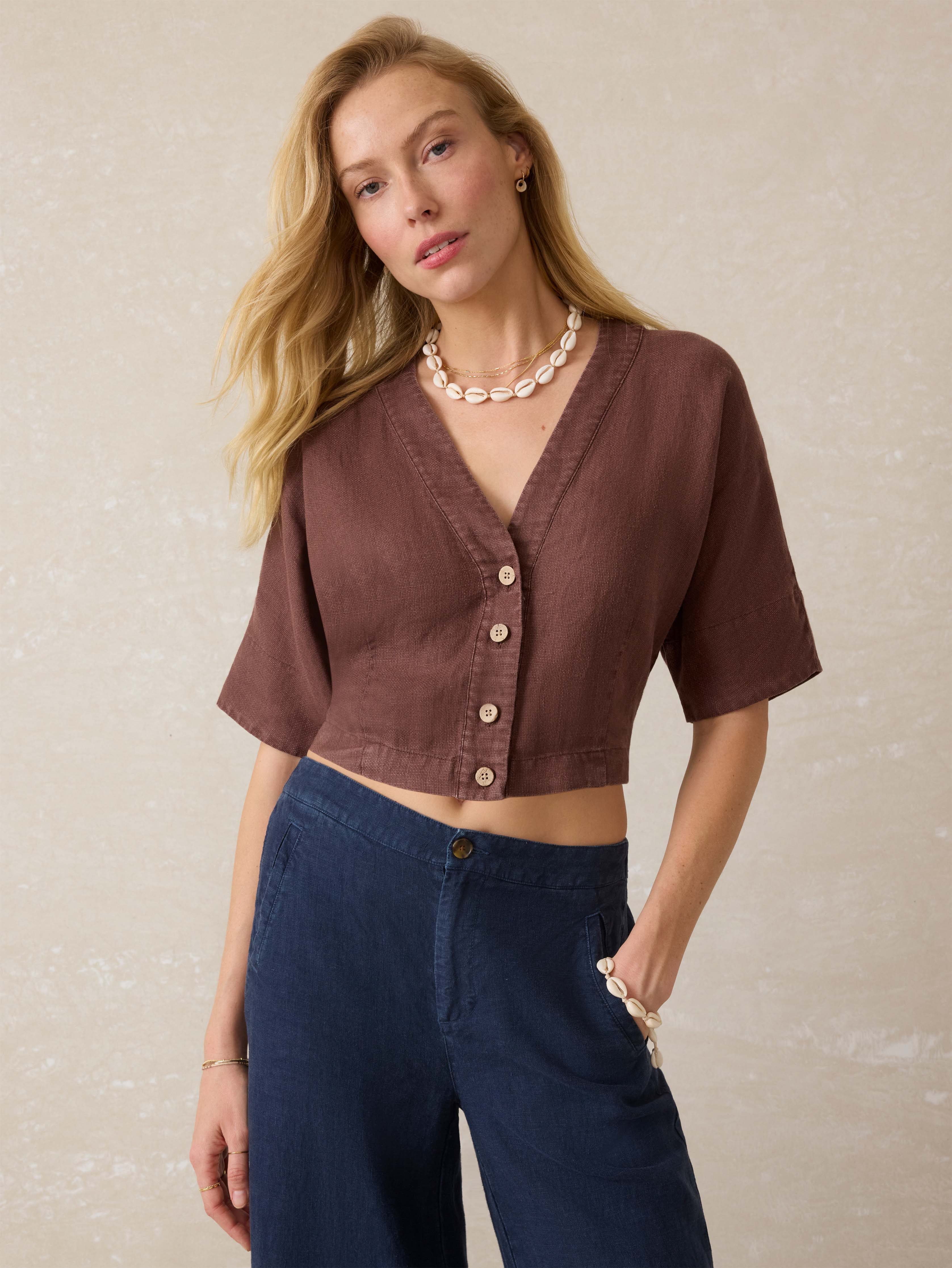 Palma Linen Avery Top - Cocoa | Faherty Brand