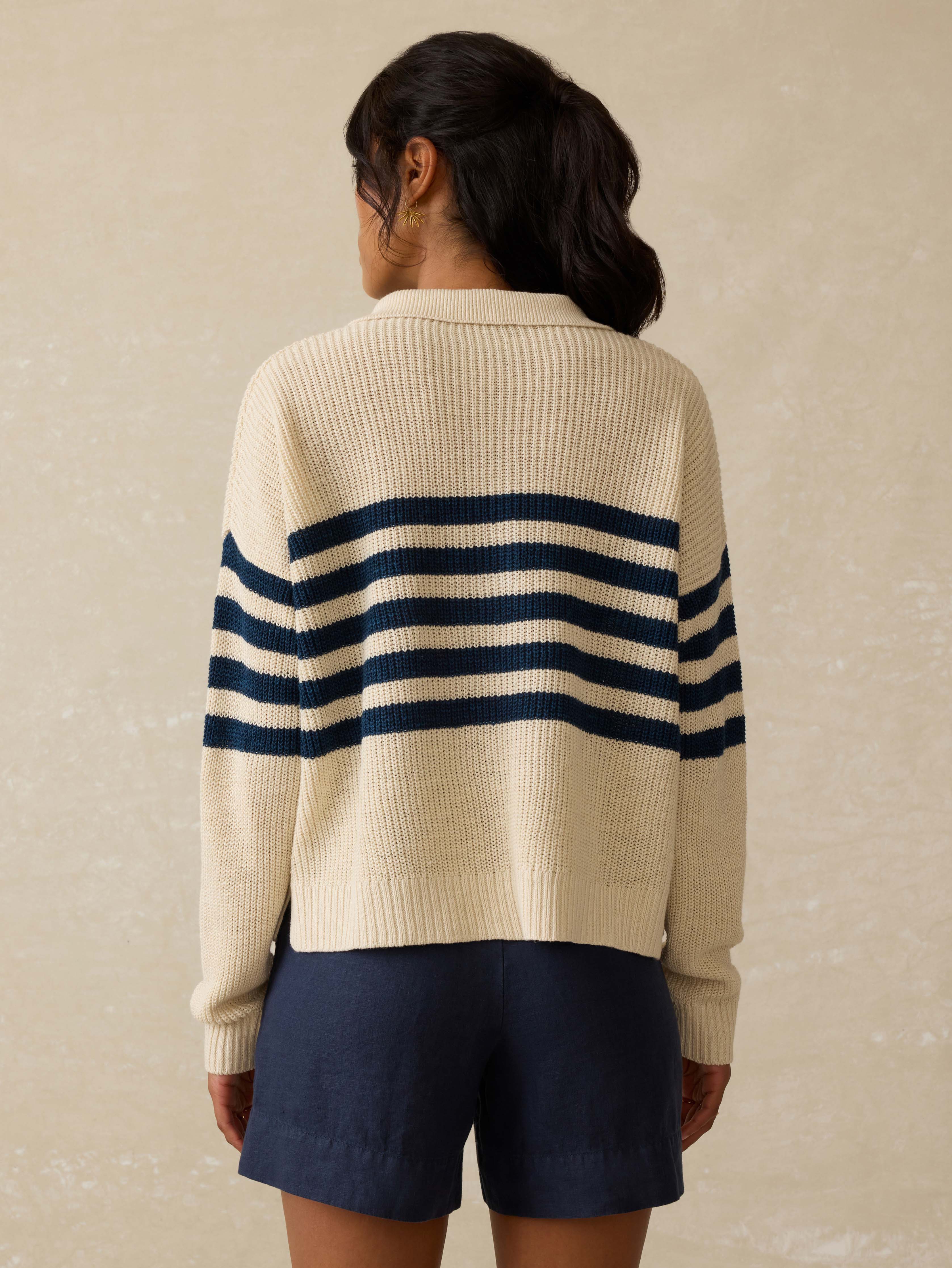 Miramar Linen Polo - Ocean Ties Stripe | Faherty Brand