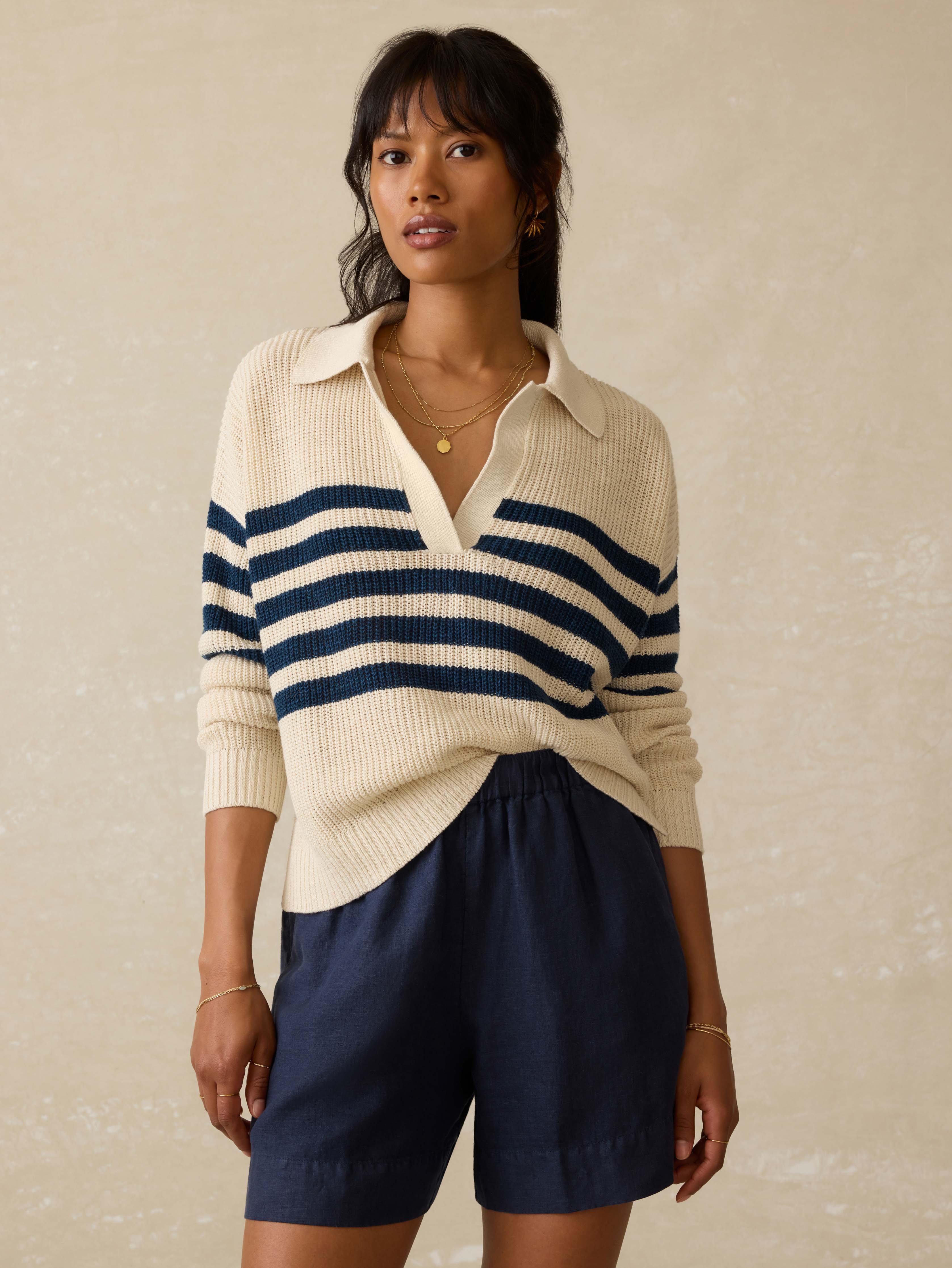 Miramar Linen Polo - Ocean Ties Stripe | Faherty Brand