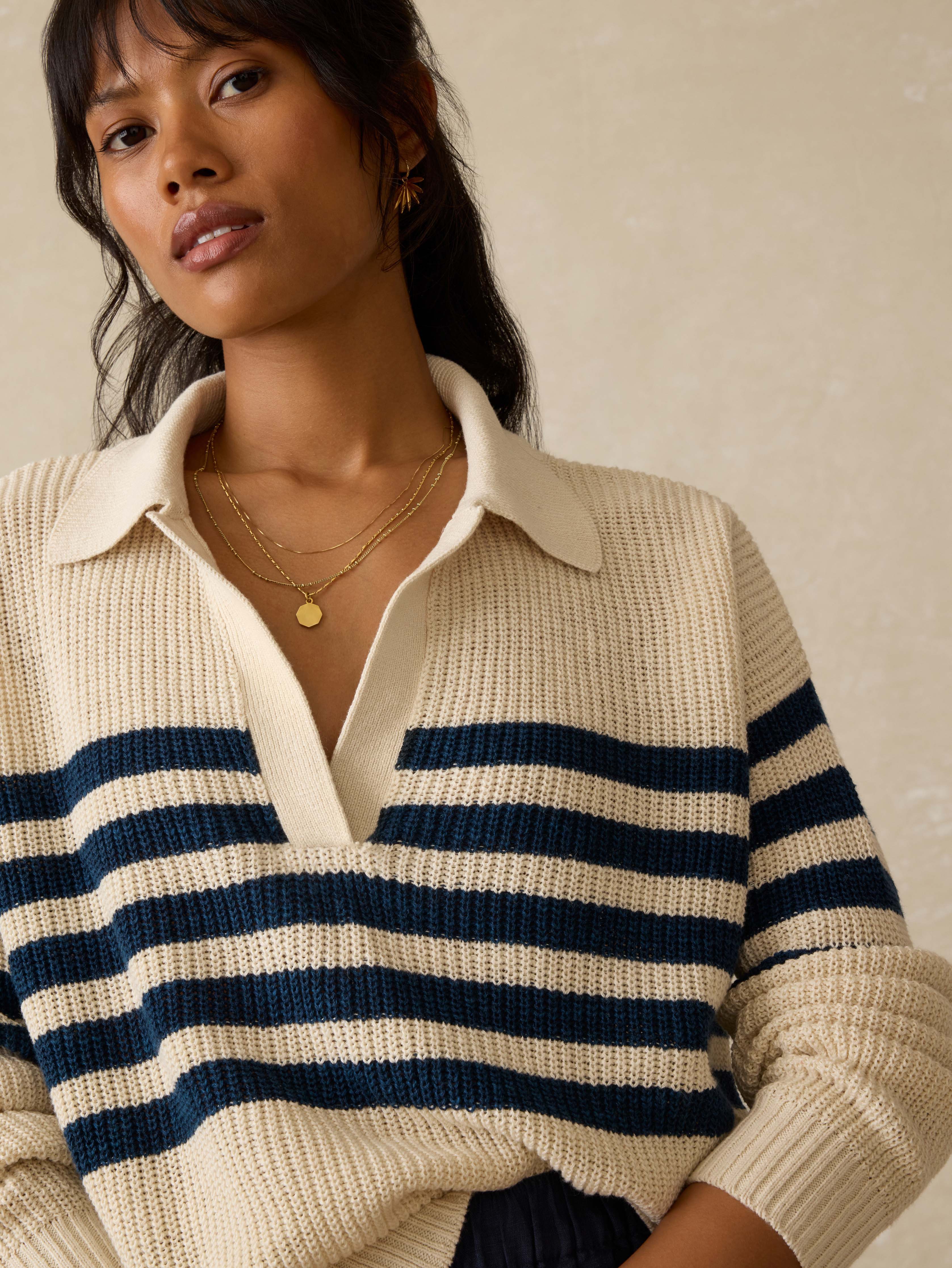 Miramar Linen Polo - Ocean Ties Stripe | Faherty Brand