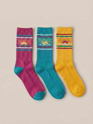 Sun & Waves 3 Pack Sock - Retro Waves