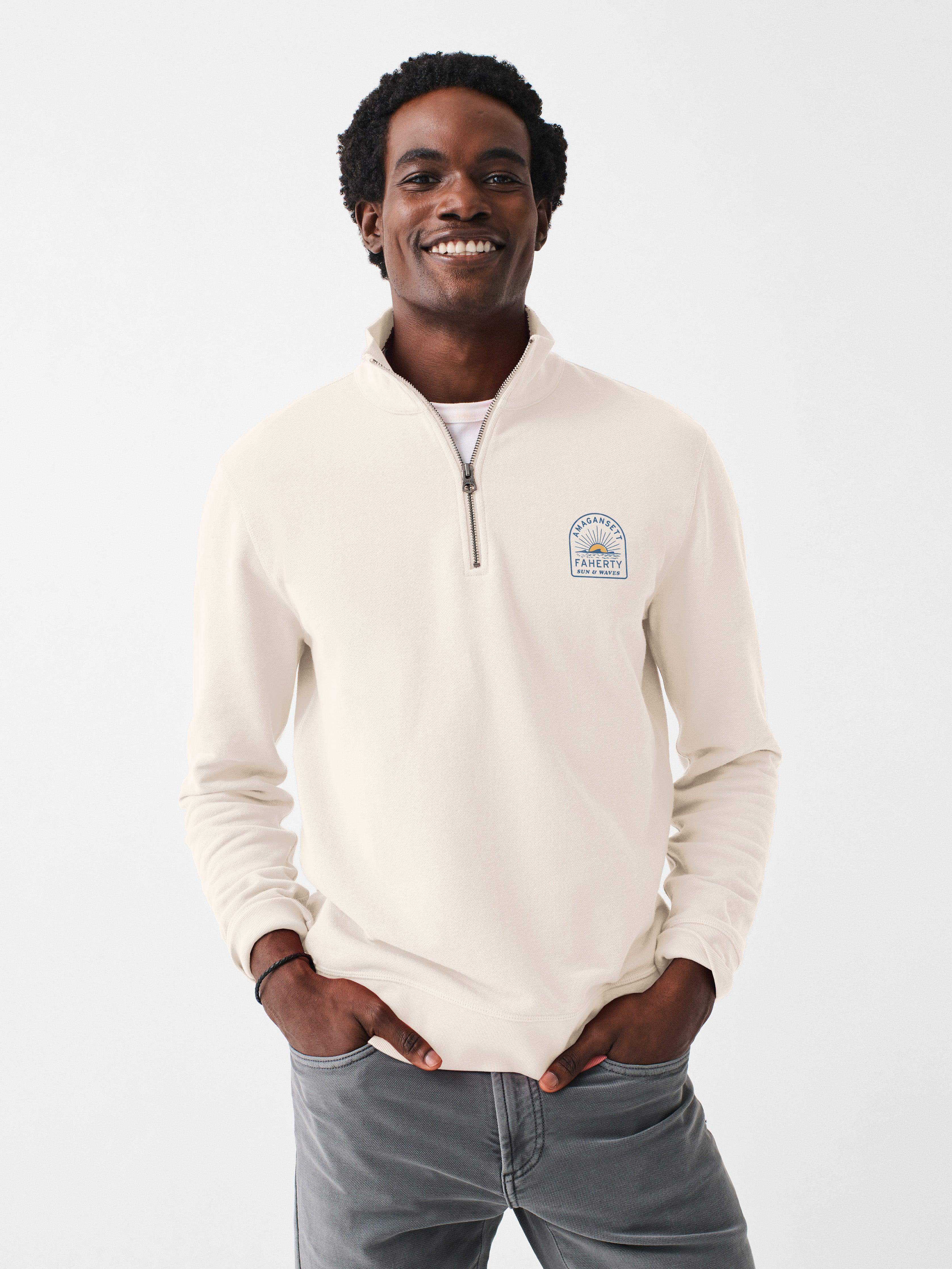 Amagansett Long-Sleeve Terry Quarter-Zip - Solar White | Faherty Brand