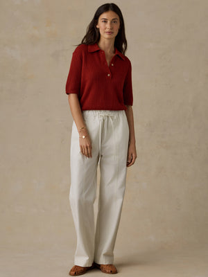Cotton Twill Drawstring Pant - Egret