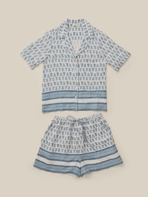 Pajama Short Set - Indigo Ikat