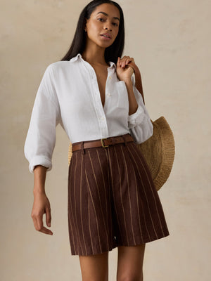 Sun Strider Linen Pleated Short - Harbor Line Stripe