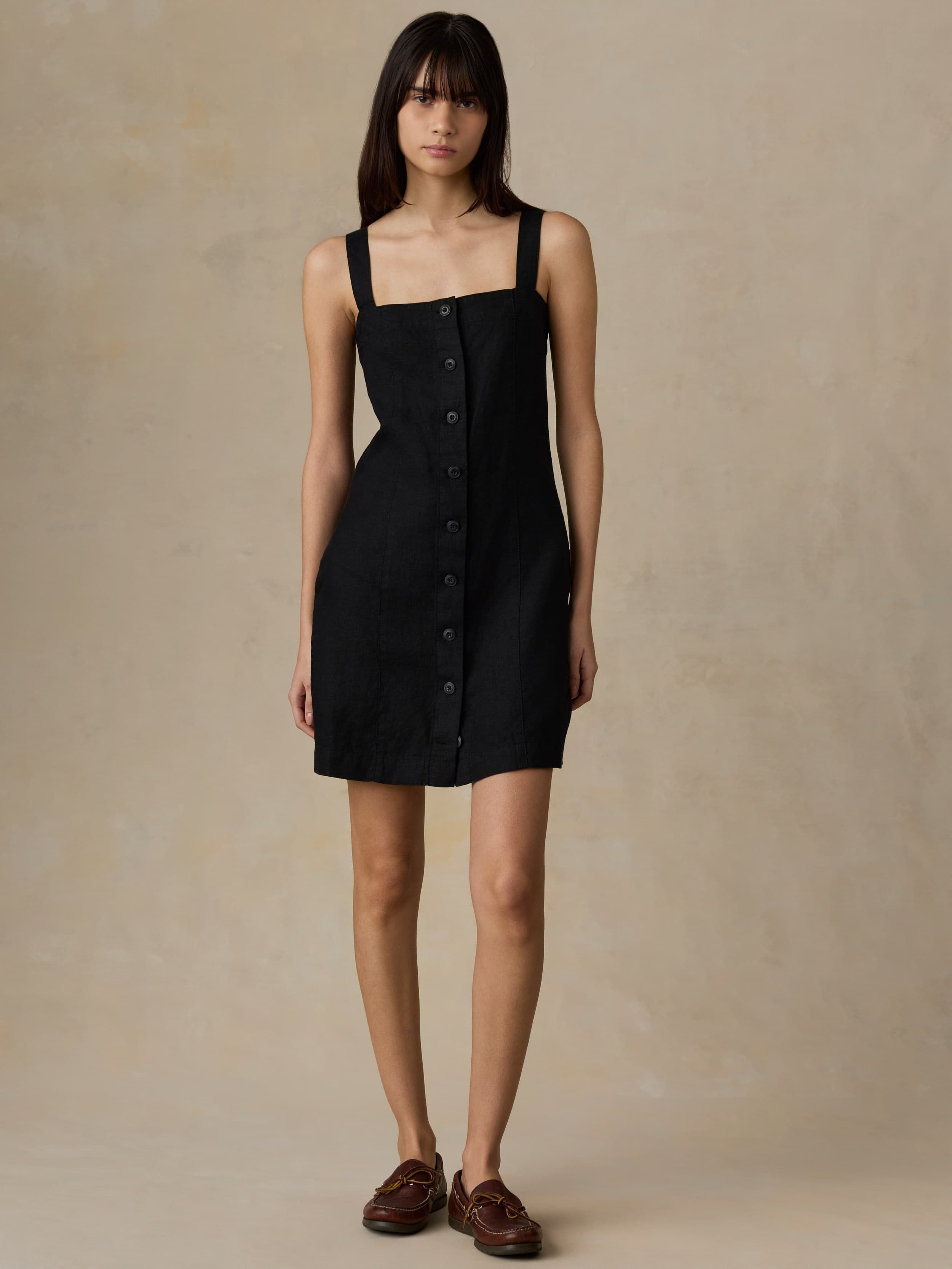 Sun Strider Linen Miley Dress - Black | Faherty Brand