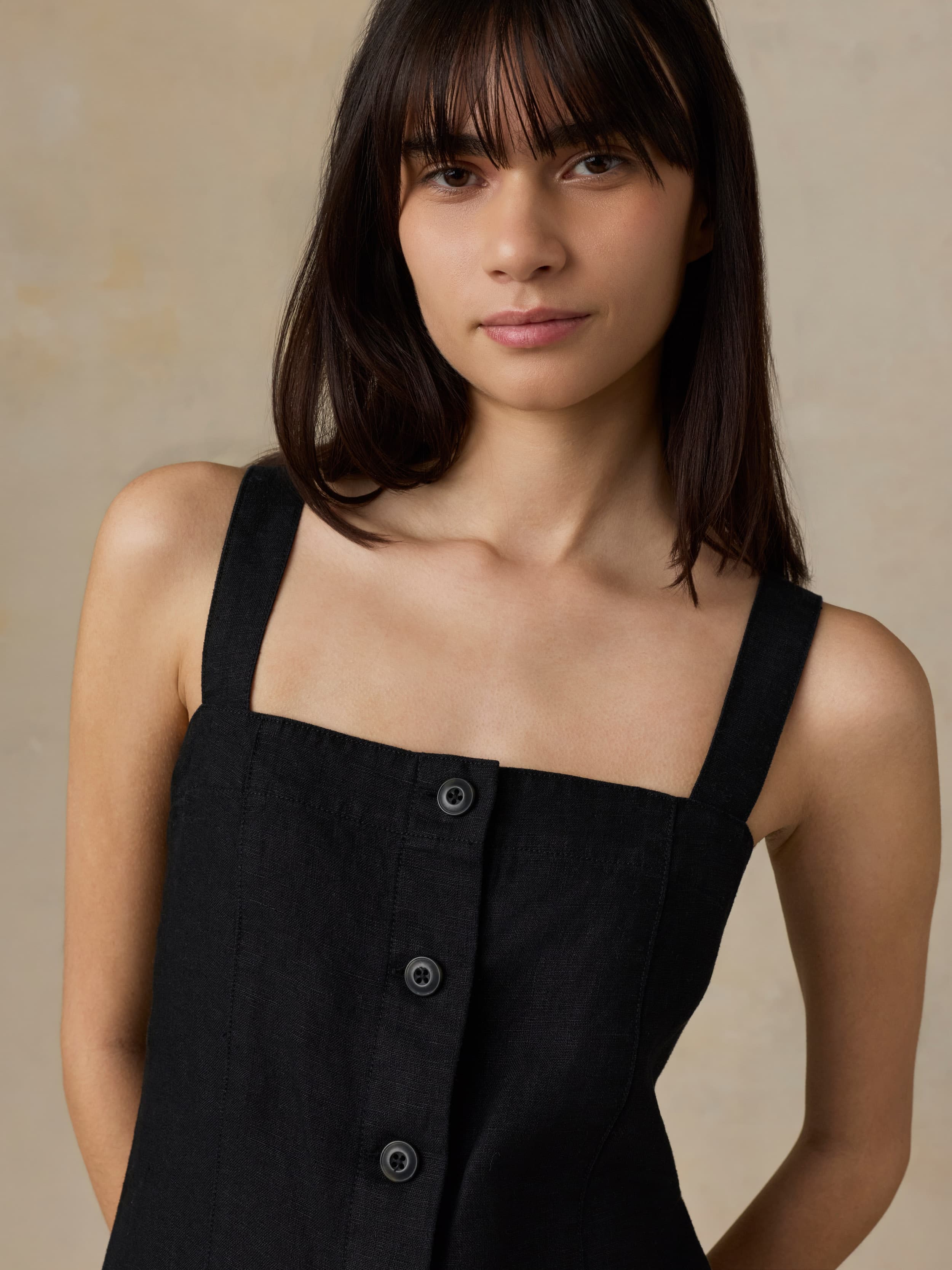 Sun Strider Linen Miley Dress - Black | Faherty Brand