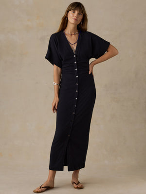 Cotton Hemp Maxi Dress - Black