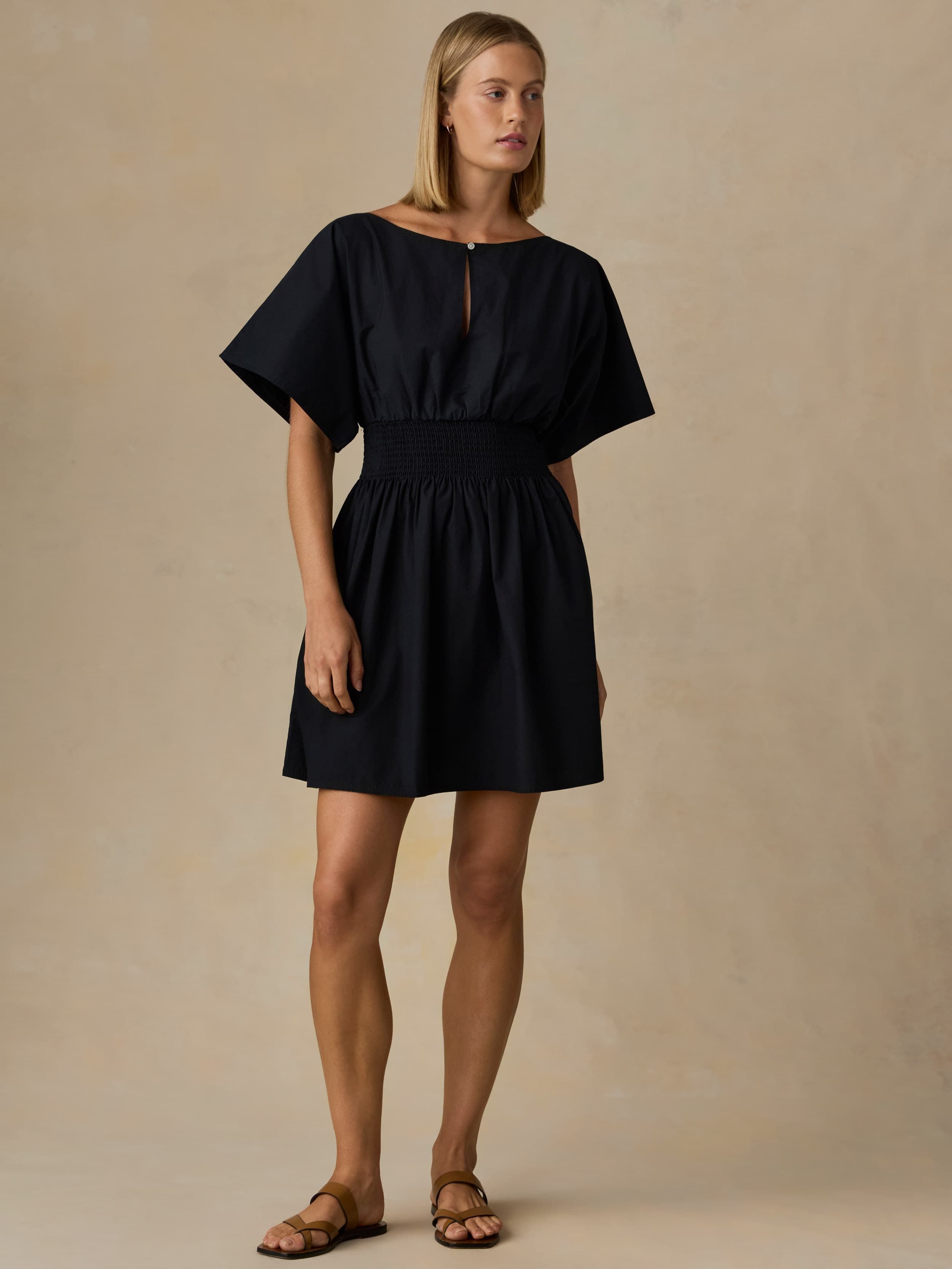 Coastal Poplin Elia Mini Smocked Dress - Black | Faherty Brand