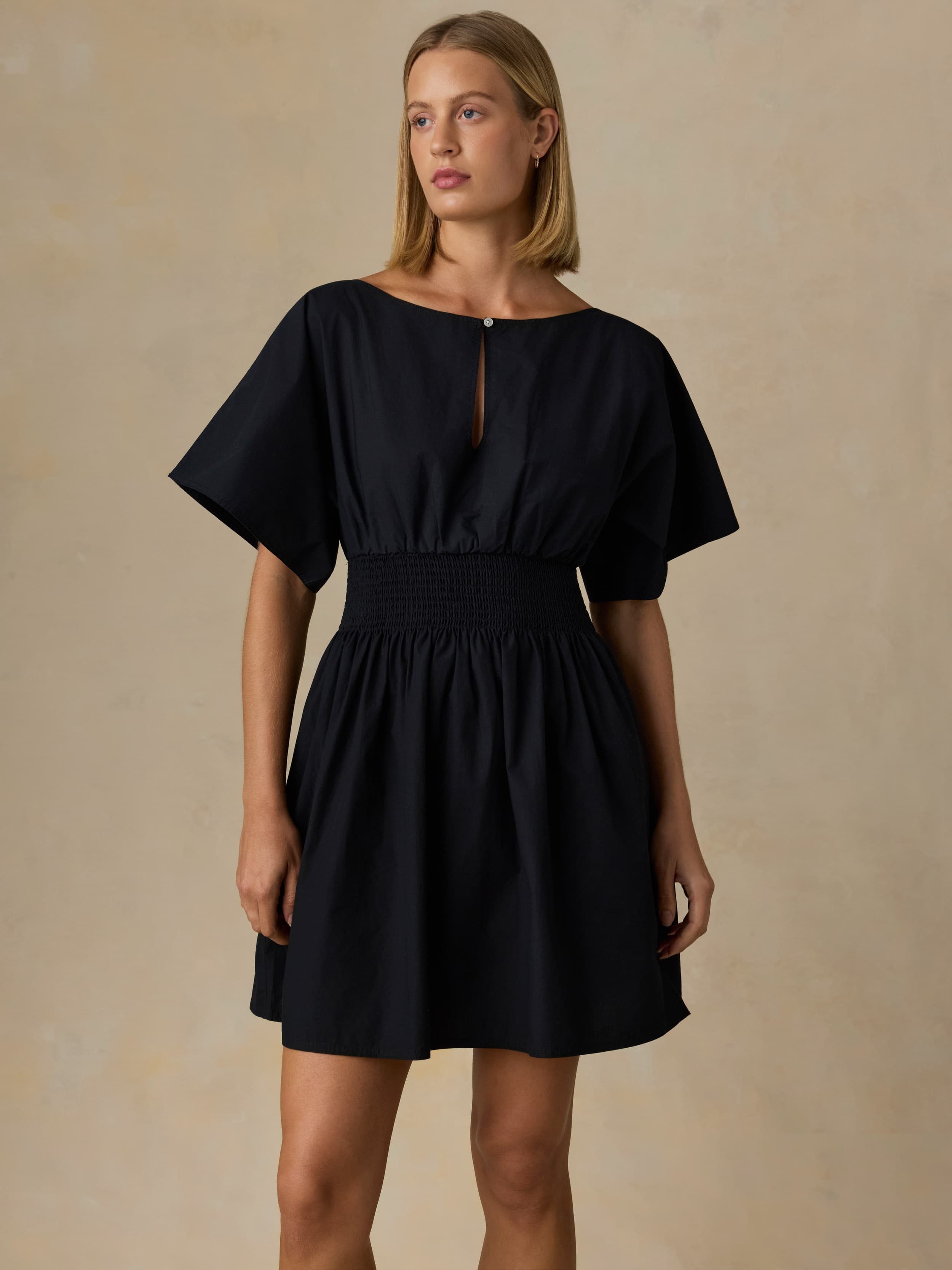 Coastal Poplin Elia Mini Smocked Dress - Black | Faherty Brand