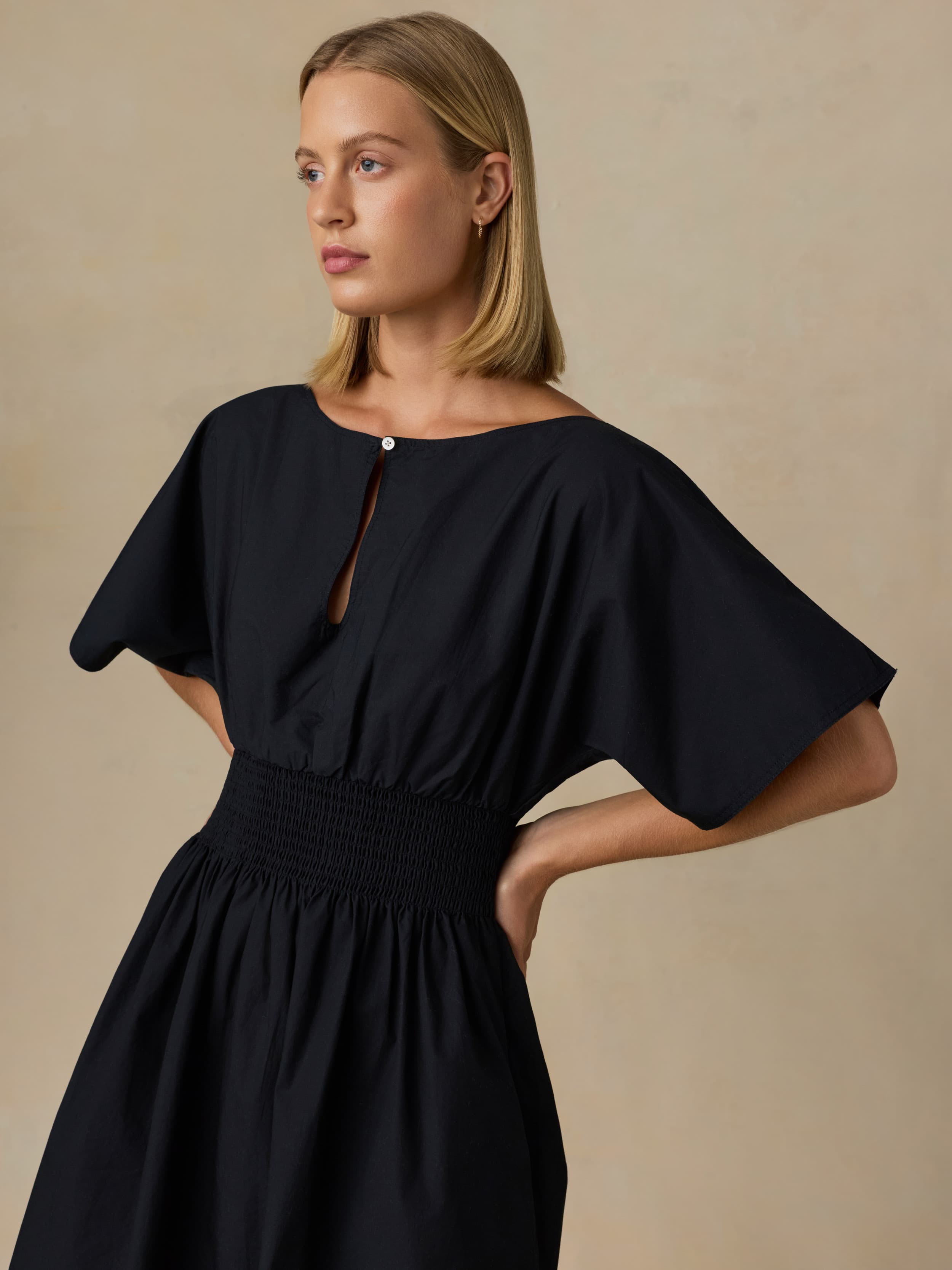 Coastal Poplin Elia Mini Smocked Dress - Black | Faherty Brand