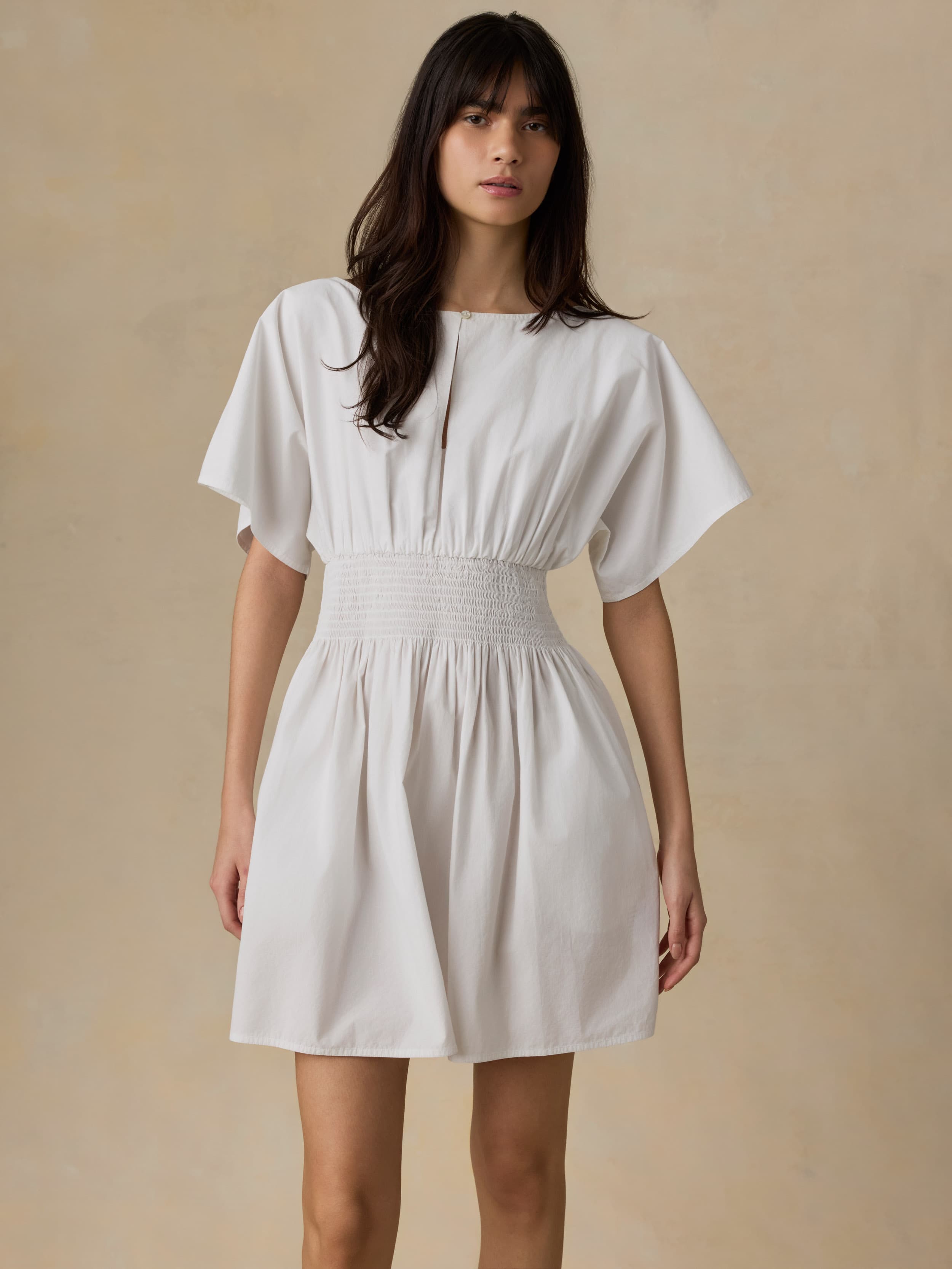 Coastal Poplin Elia Mini Smocked Dress - White | Faherty Brand