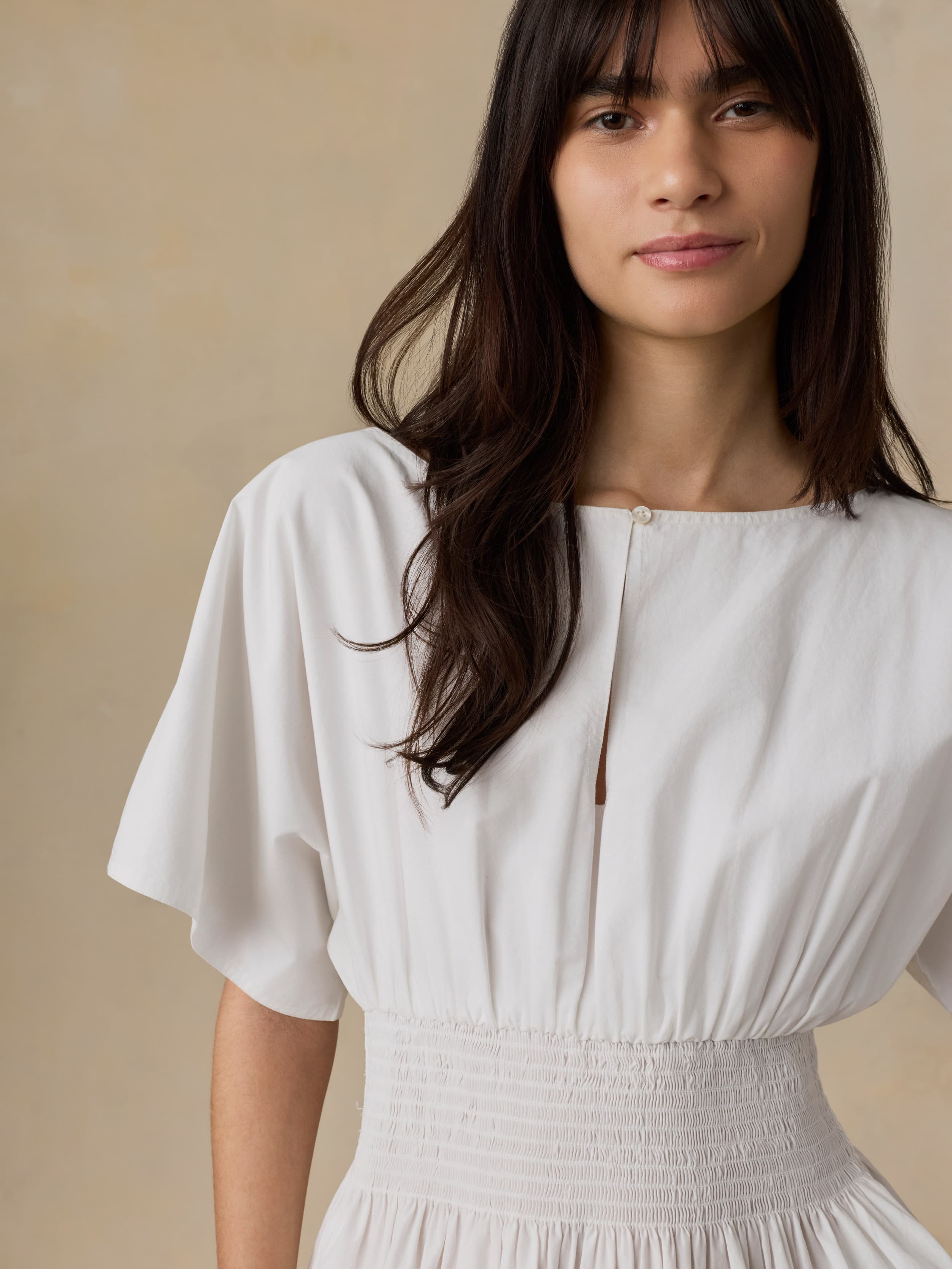 Coastal Poplin Elia Mini Smocked Dress - White | Faherty Brand