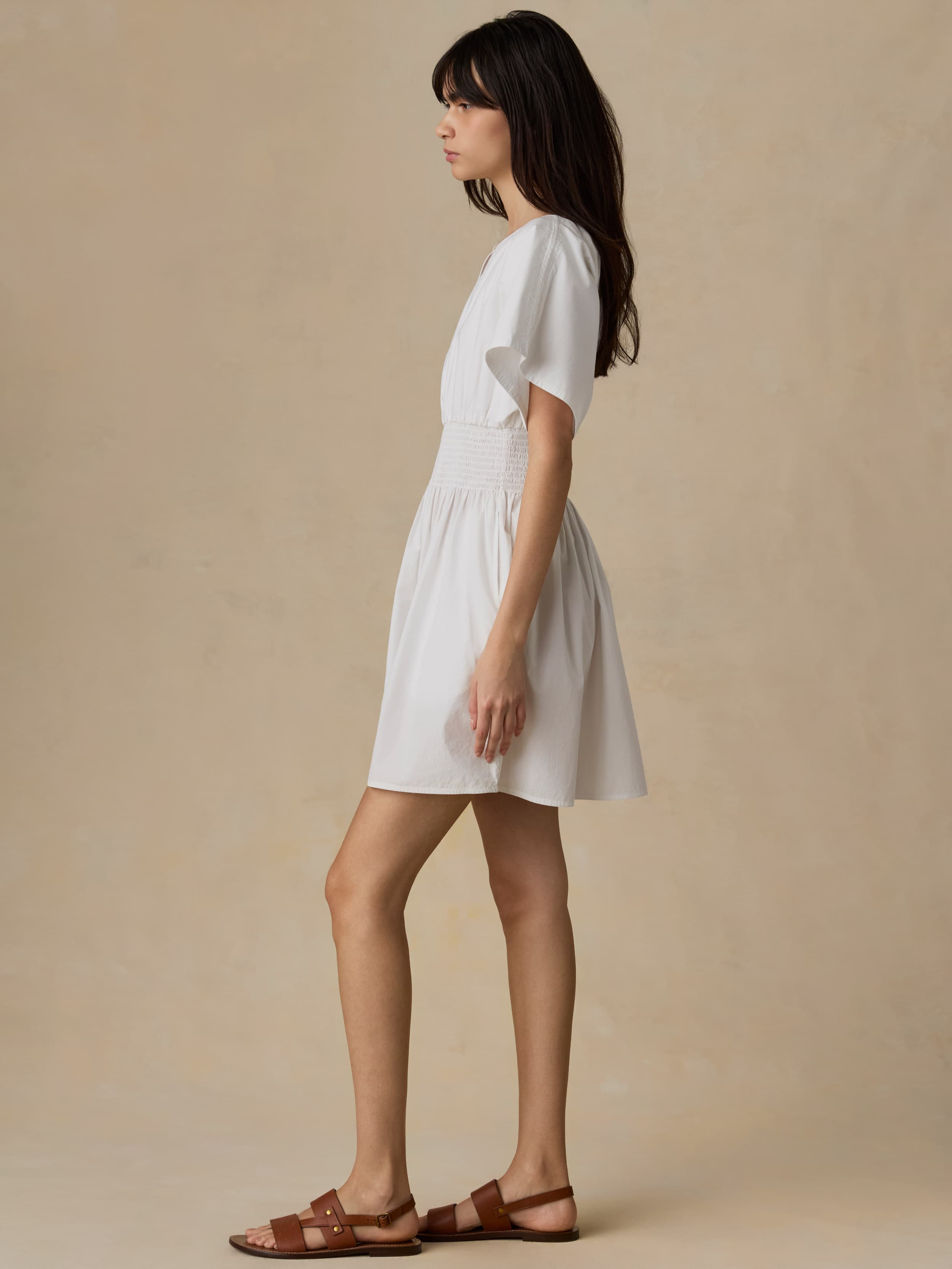Coastal Poplin Elia Mini Smocked Dress - White | Faherty Brand