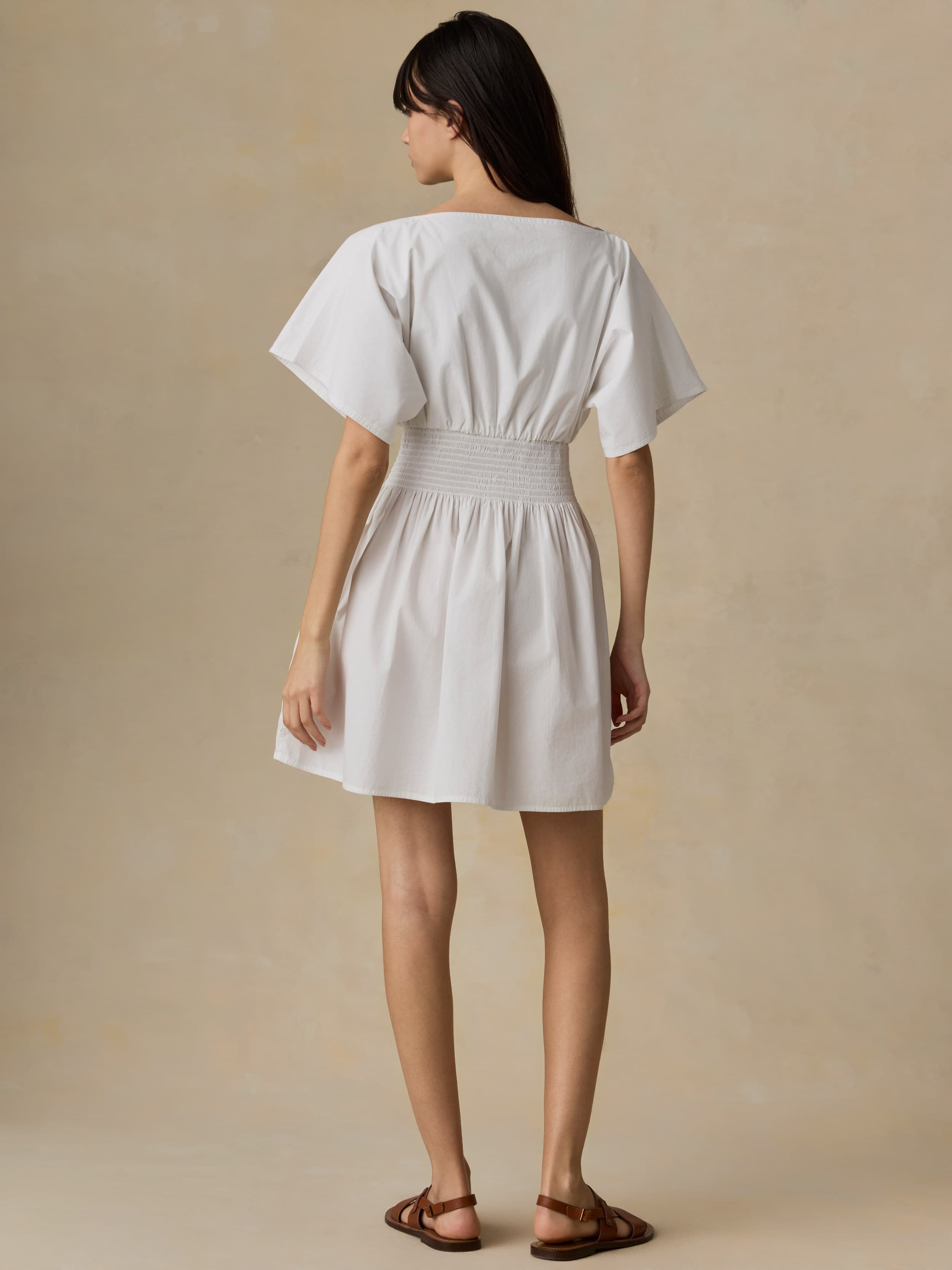 Coastal Poplin Elia Mini Smocked Dress - White | Faherty Brand