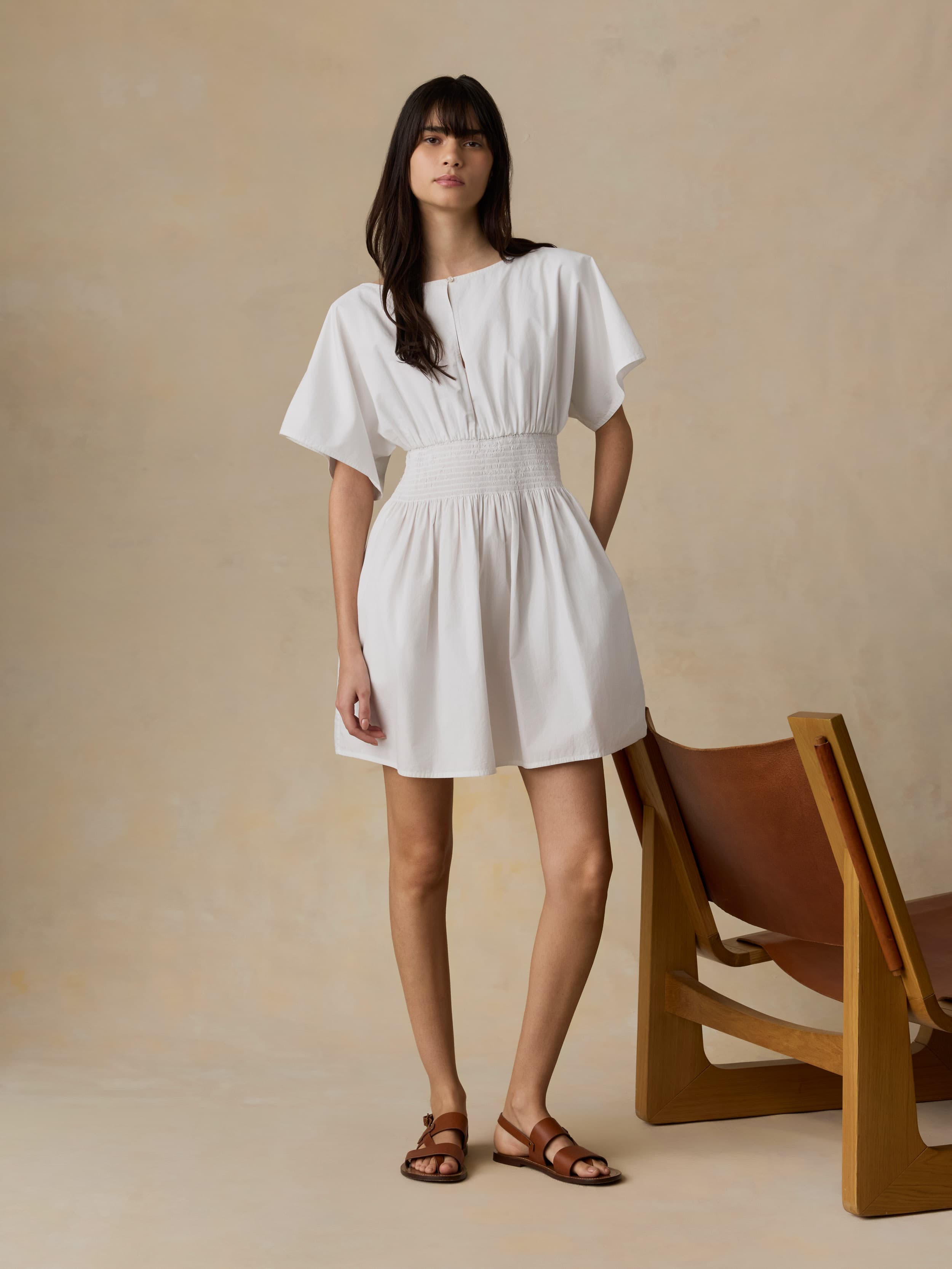 Coastal Poplin Elia Mini Smocked Dress - White | Faherty Brand