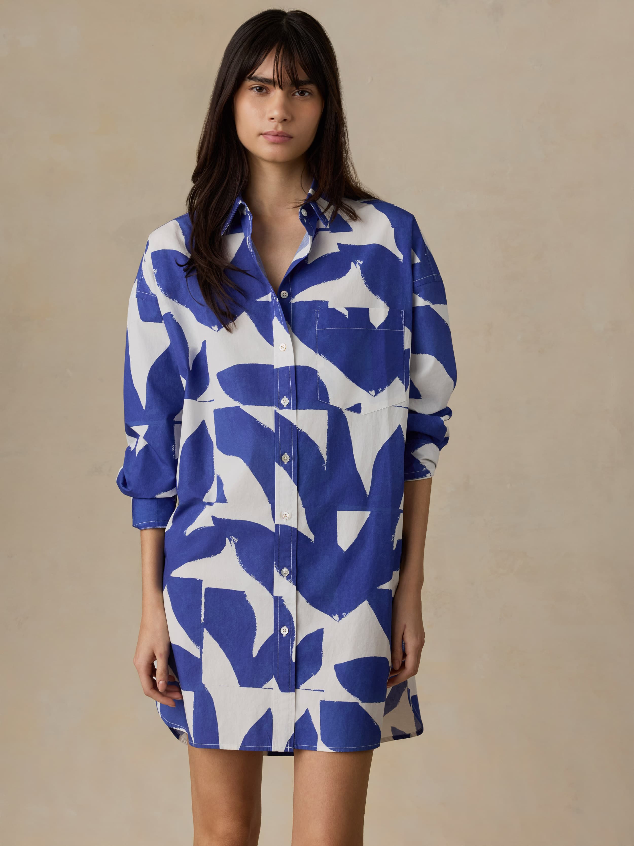 Coastal Poplin Kova Shirtdress - Summer Leaf | Faherty Brand