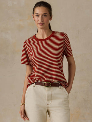 Sunwashed Regenerative Tee - Red Ochre Mini Stripe