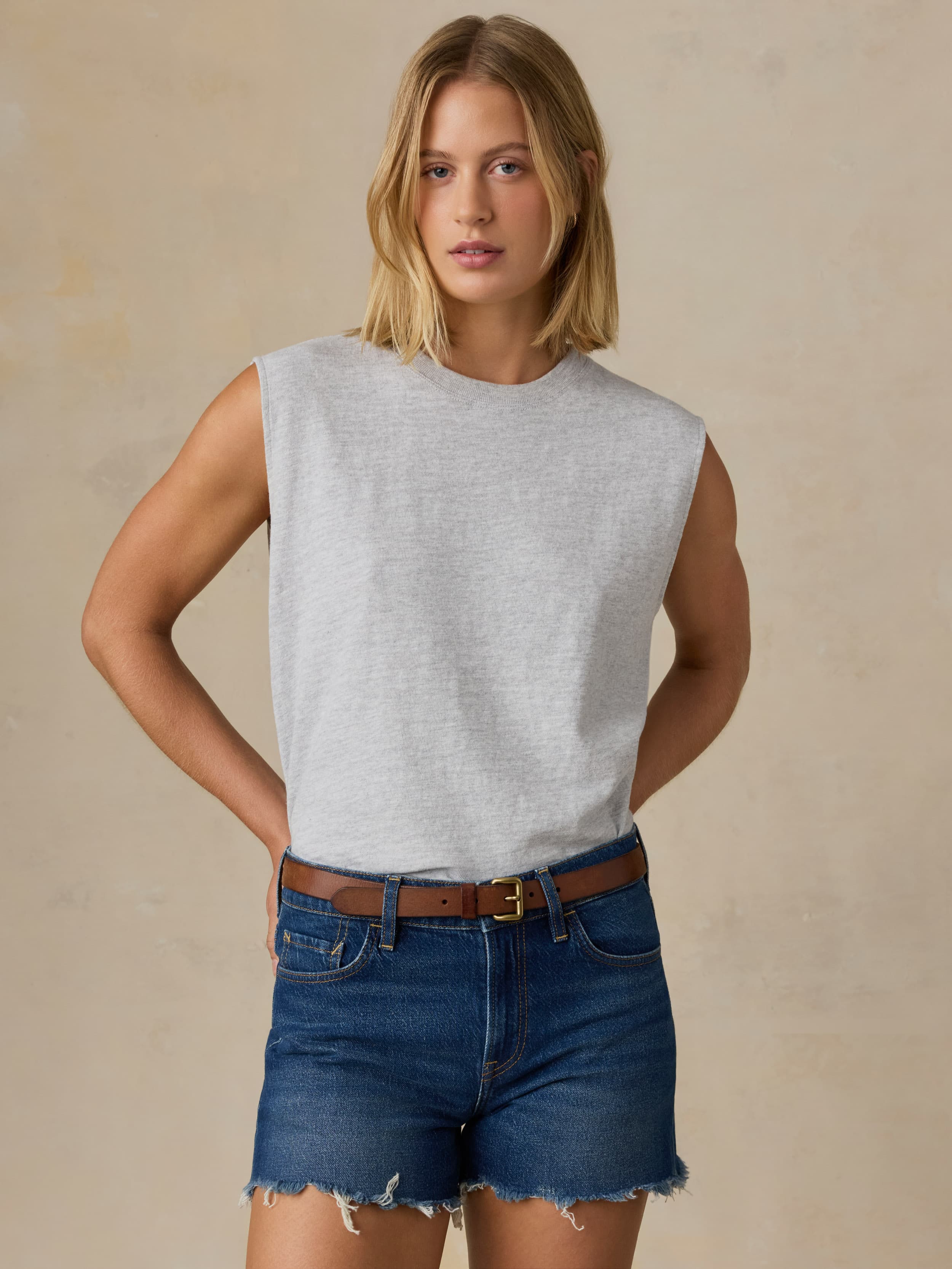 Sunwashed Slub Muscle Tank - Light Grey Heather | Faherty Brand