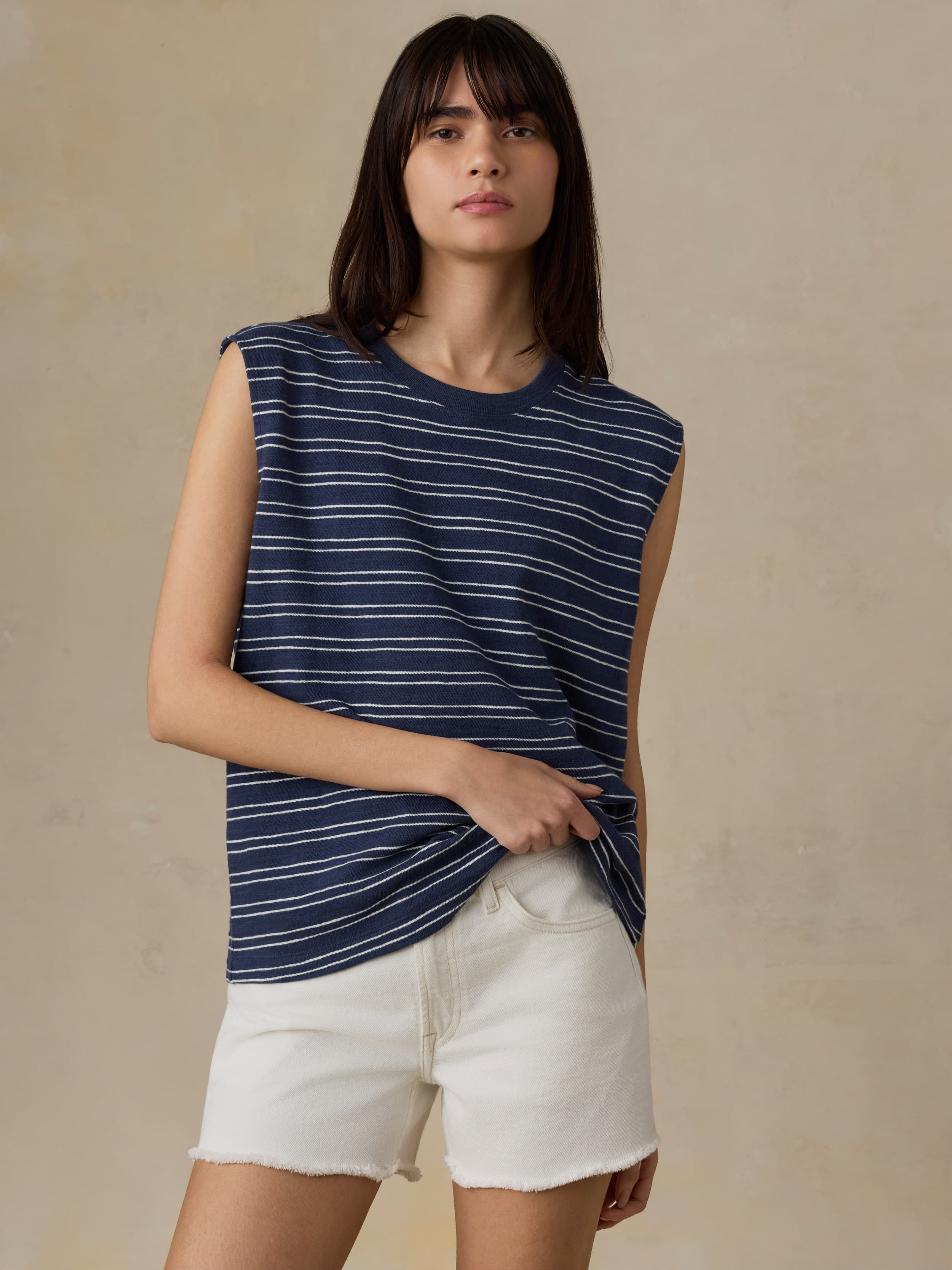 Sunwashed Slub Muscle Tank - Mood Indigo Stripe | Faherty Brand